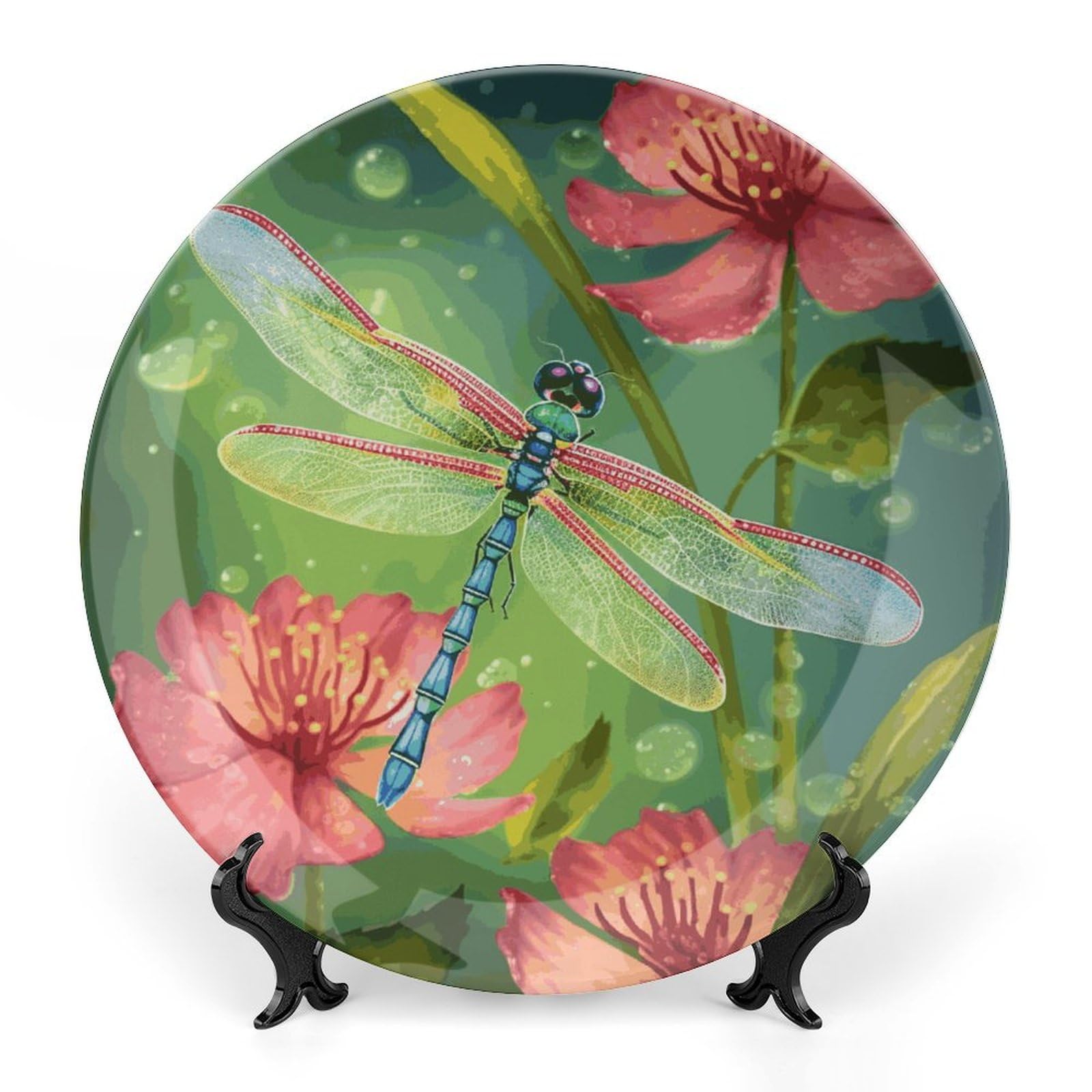 Assiette décorative en porcelaine avec libellules, un cadeau d'art idéal