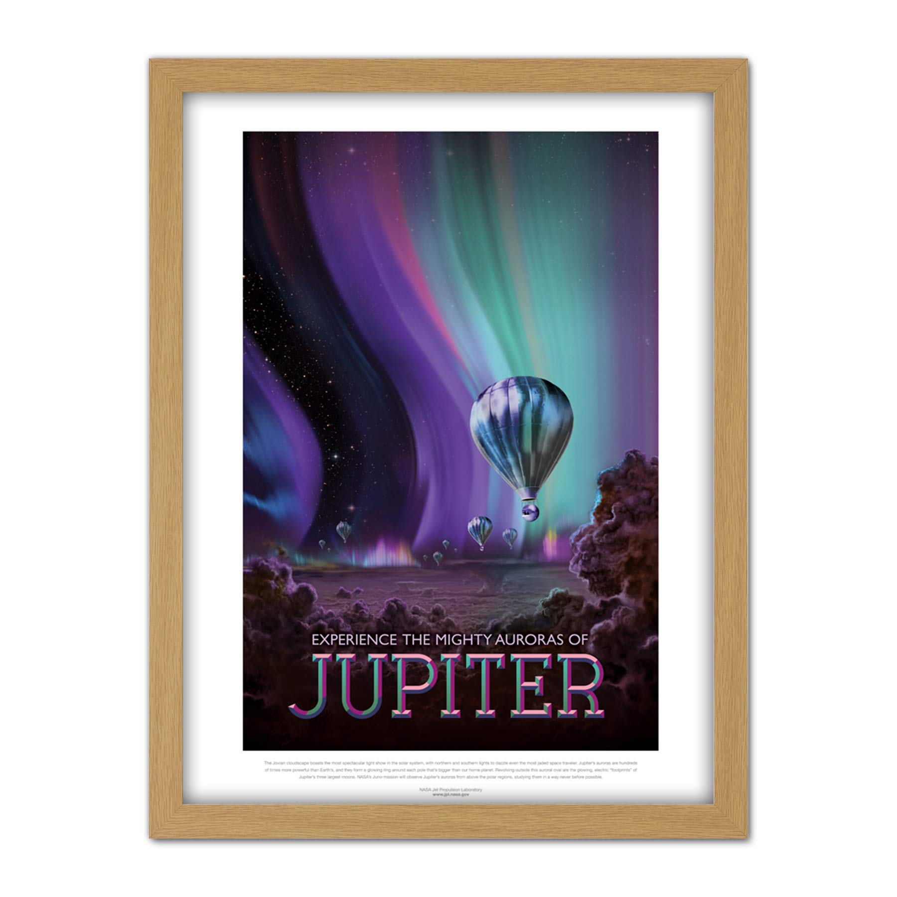 Wee Blue Coo NASA Space Travel Advert Jupiter Artwork Framed Wall Art Print 18X24 Inch
