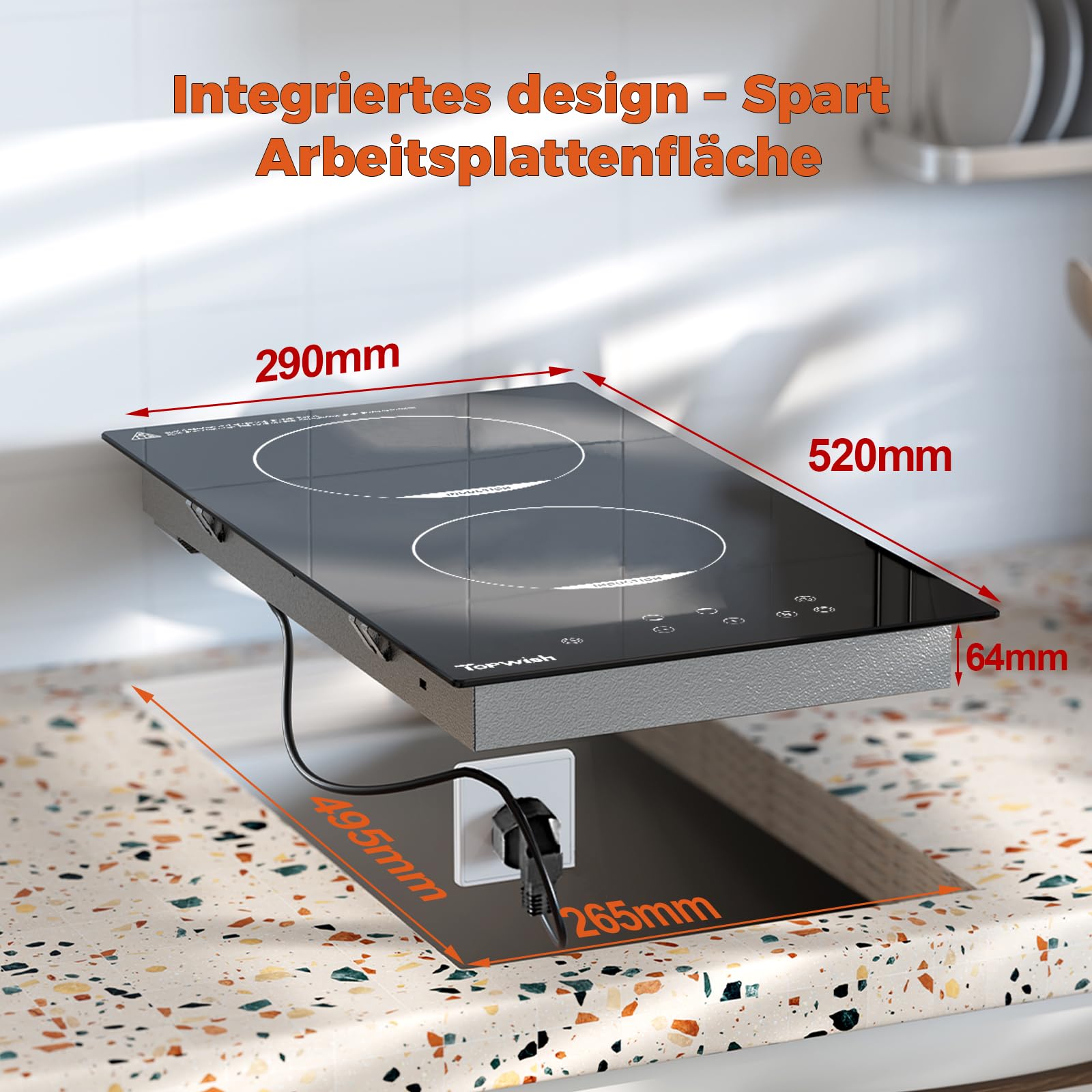 Bosot Induktionskochplatte 2 Platten Einbau 3500W 30cm mit Kindersicherung Restwärmeanzeige