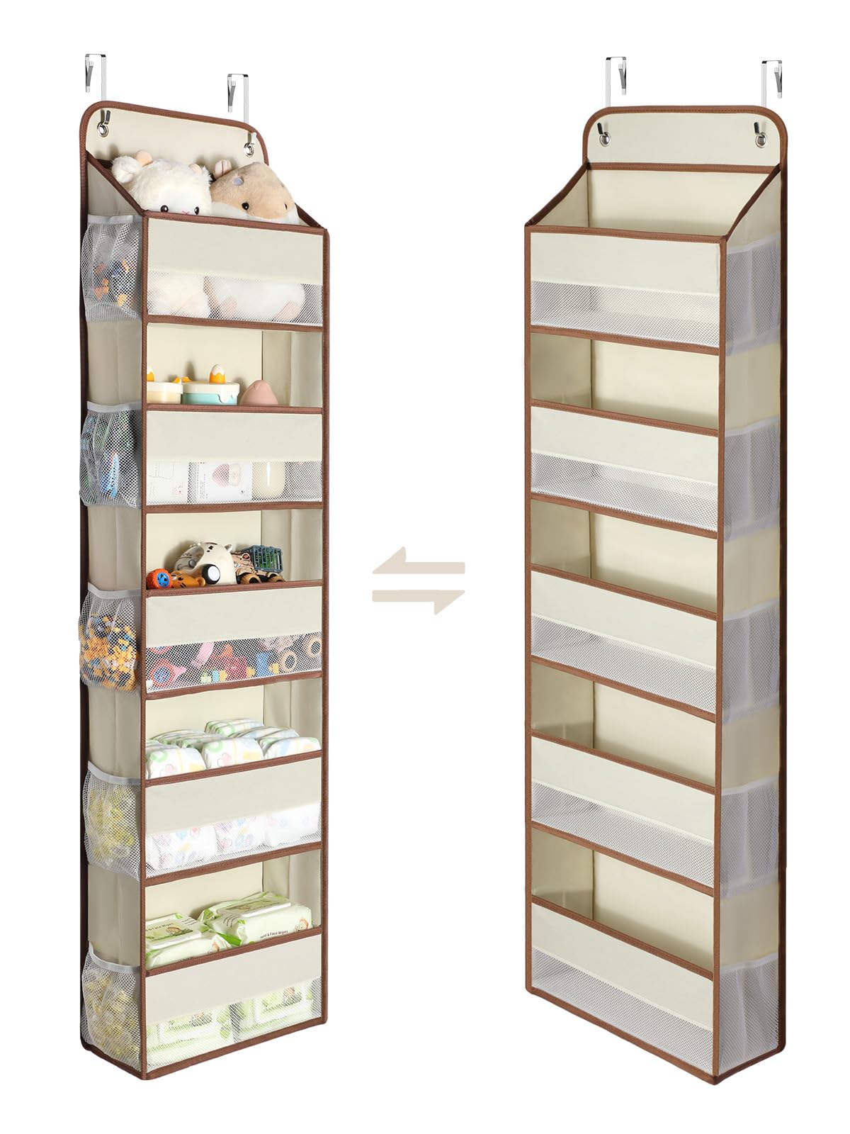 Yecaye 1 Pc 5 Tier Over the Door Organizer with 15 Pockets | 44lb Load Over the Door Storage | No Sagging Closet Organizers and Storage | Versatile Nursery Hanging Organizers for Home Dorm - Beige
