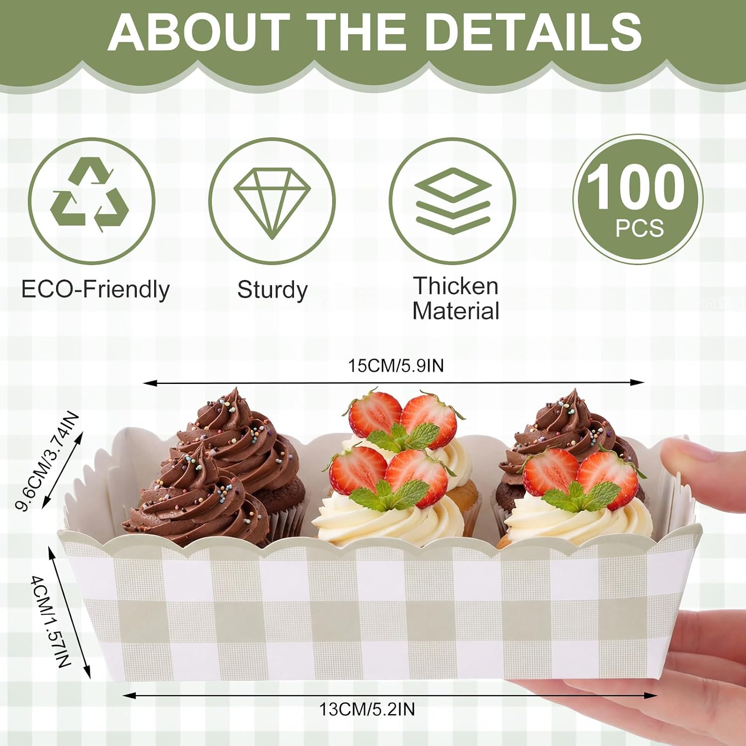 Funnymoom 100 Pcs Sage Green Gingham Paper Food Trays Green and White Checkered Serving Trays Disposable Hot Dog Nacho Boat for Carnival Family Clinic BBQ Snack Nacho Popcorn Birthday Party Supplies