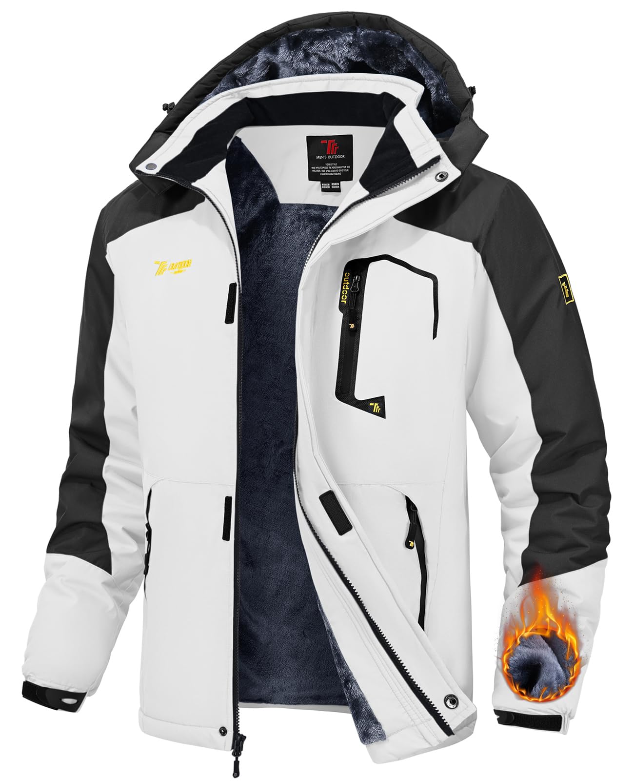 TBMPOY Men's Winter Jackets Skiing Waterproof Snow Thick Fleece Lined Hooded Utility Cold Weather Warm Outdoor Ice Work