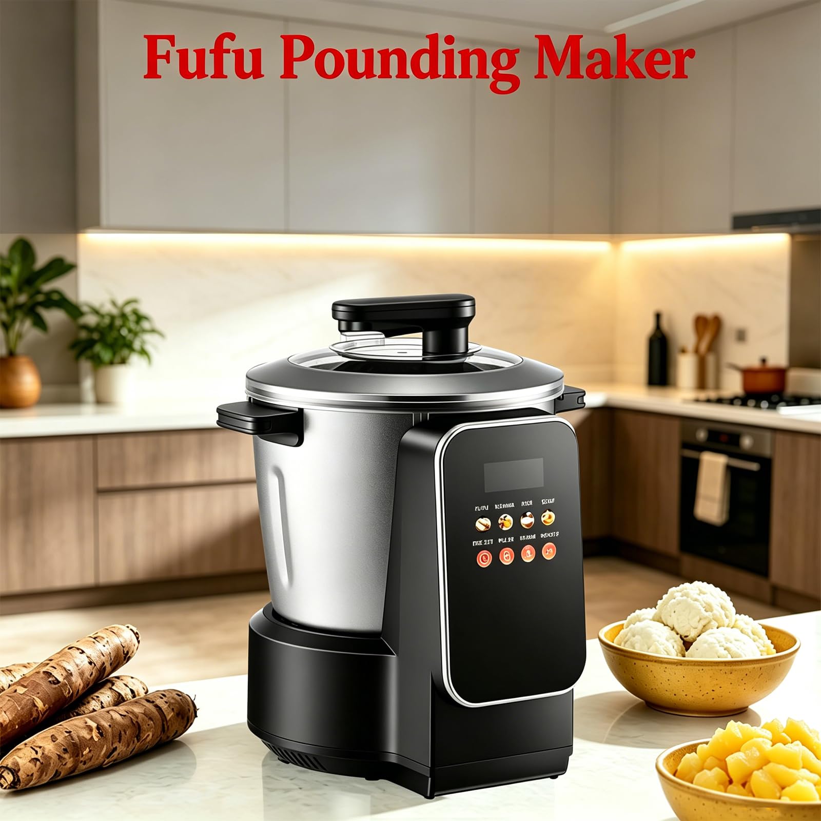 Urządzenie Do Ubijania Fufu, Ubijak Do Yam 6L, 900W, Automatyczna Kuchenka Z Dotykowym Sterowaniem Led, Utrzymywanie Ciepła I Ustawienia 24-Godzinne Dla Fufu, Ugali, Banku, Ryżu I Zupy