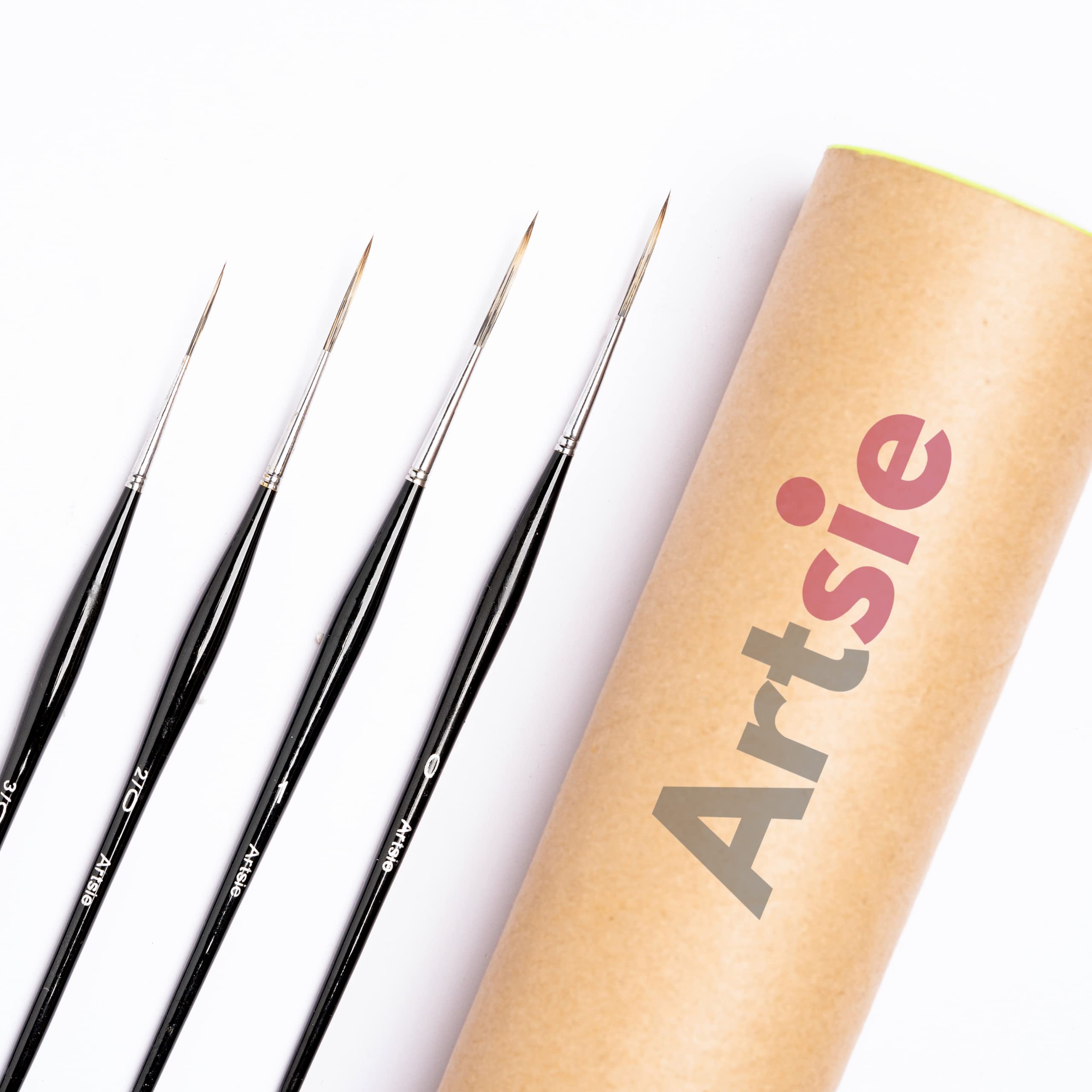 ARTSIE Paint Brushes Set Standard Size Long Liner/Detailing with Brush Holder for Professional Artist Miniature Premium Handmade Paintbrush Set for Acrylic, Watercolor & Gouache Painting Set of 4