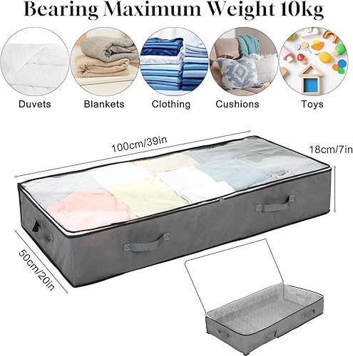 Miniatura 2 de Paquete de 4 contenedores de almacenamiento de 90 litros debajo de la cama, organizadores plegables de armario con ventana de PVC transparente,