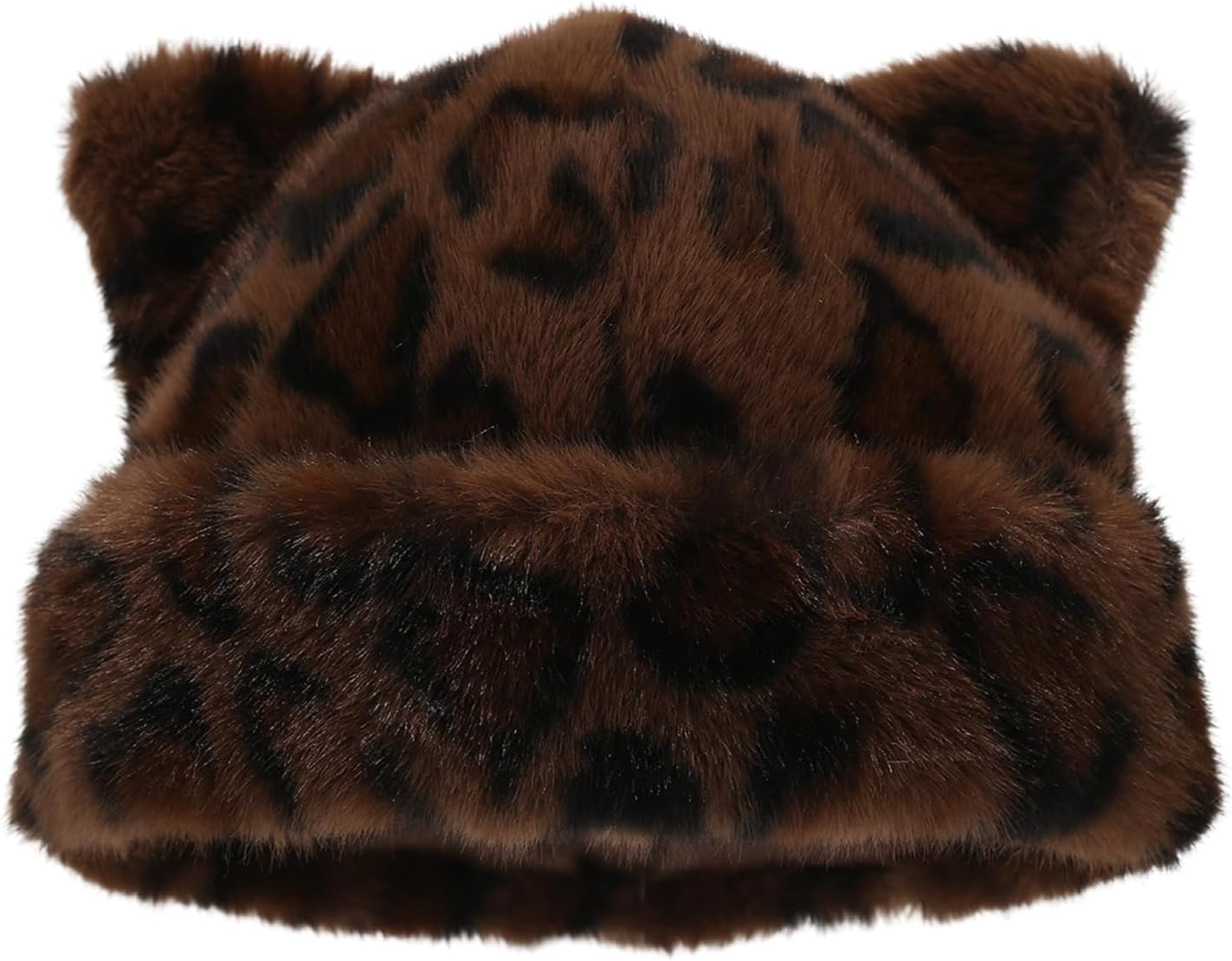 yolrdiw Women's Winter Warm Faux Fur Cat Ears Hat Fluffy Leopard Print Beanie Cap