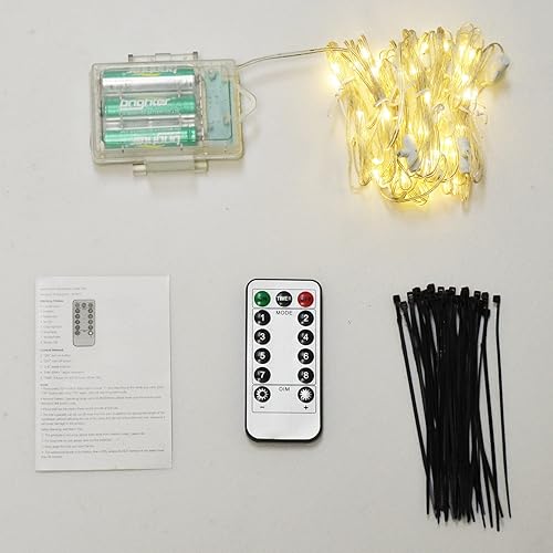 Miniatura 6 de Luces para sombrilla de patio, 8 modos de iluminación, 104 luces LED con control remoto, funciona con pilas, para restaurante, cafetería, jardín, al
