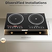 Vista 2 de 2400W Induction Cooktop 2 Burner, 110V Electric Induction Cooktop with 8 Power Levels & Touch Control, Portable Countertop or Drop-in Double Stove