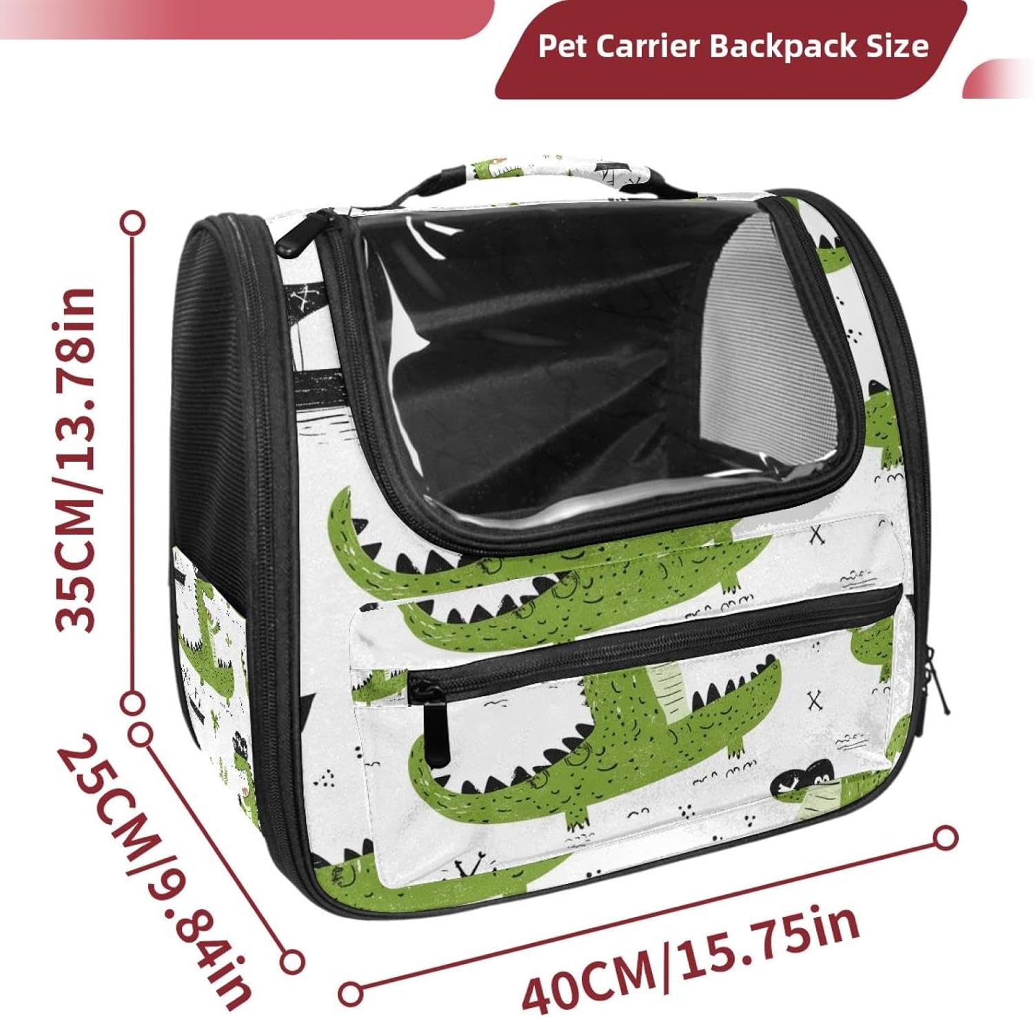 Green Crocodile (17) Pet Carrier Airline Approved Soft Sided Portable Cozy Travel Pet Bag, Car Seat Safe Carrier for Cats and Dogs