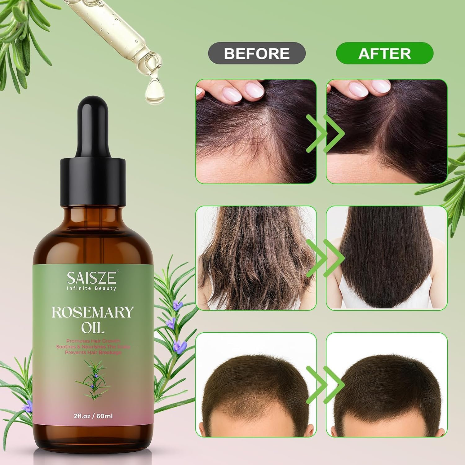 Rosemary Oil for Hair Growth, Organic Oil for Eyebrow and Eyelash, Nourishes Scalp, Strengthens Hair, 60ml - Image 5