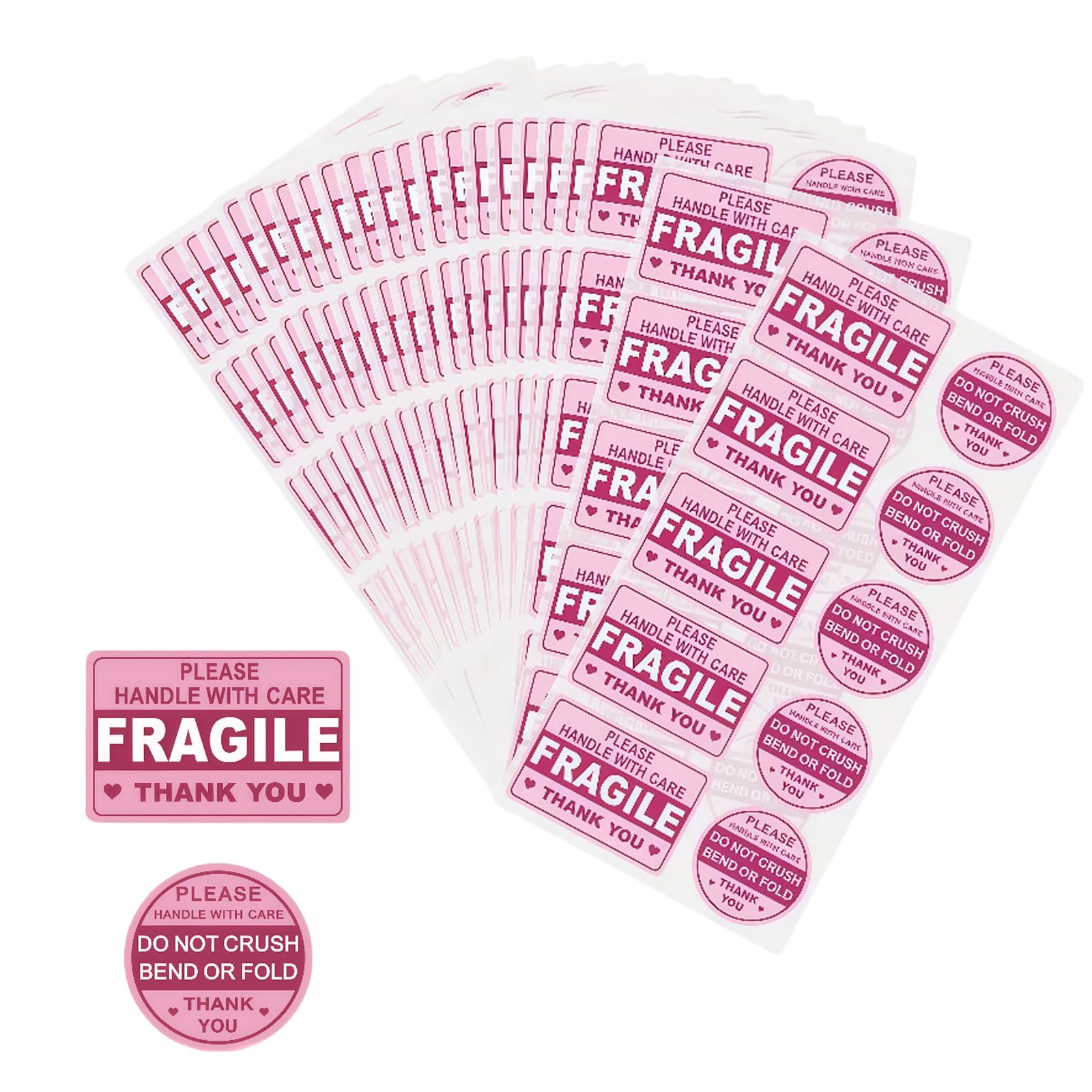 200Pcs Pink Fragile Stickers for Shipping Do Not Crush Bend or Fold Handle with Care Labels Self Adhesive Warning Stickers for Shipping Mailing Cartons Envelops