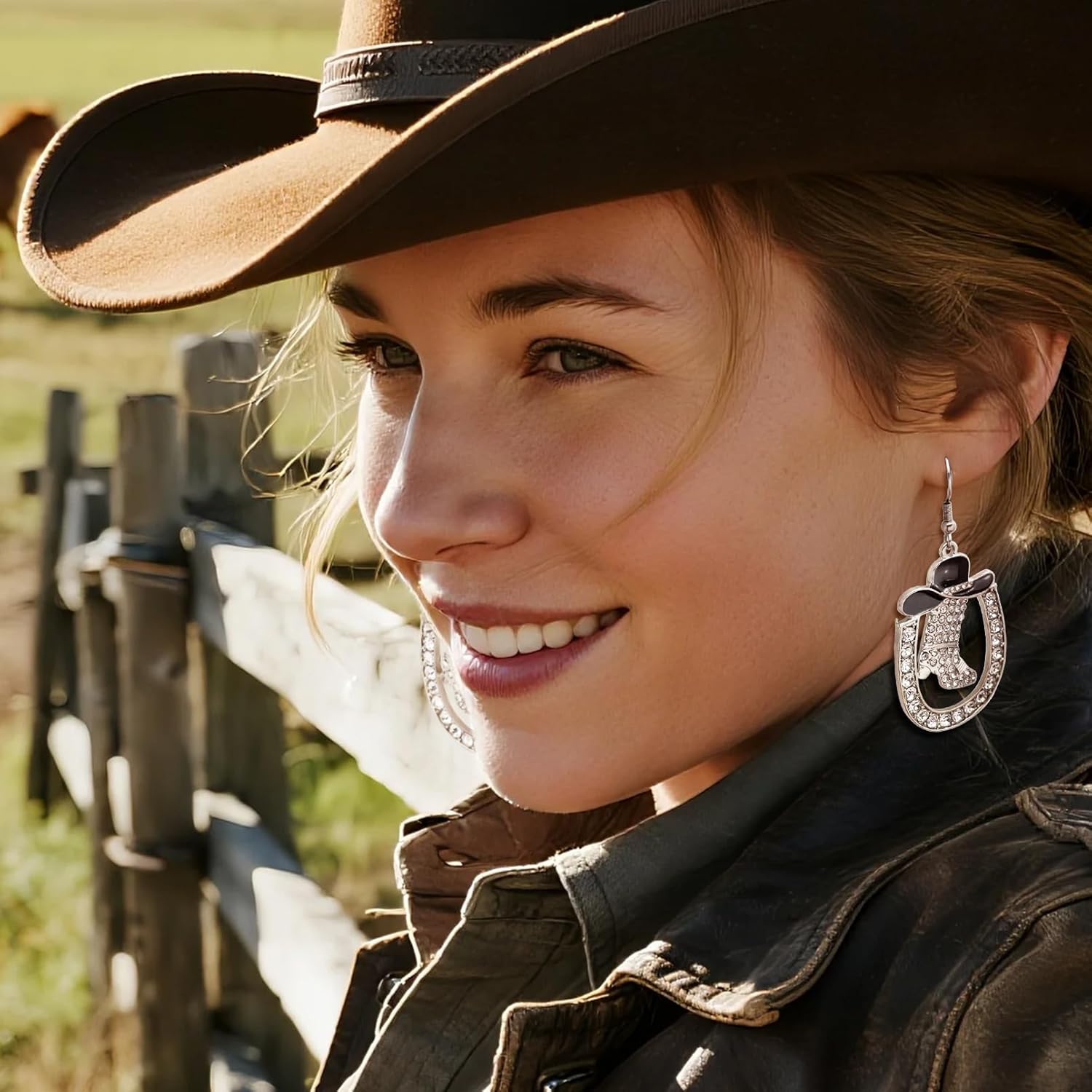 Bling Cowgirl Boot Horseshoe Earrings for Women Cowgirl Cowboy Rhinestone Enamel Hat Western Dangle Earrings Rodeo Cowboy Accessory for Women Country Concert Outfits Jewelry Gift - Image 6