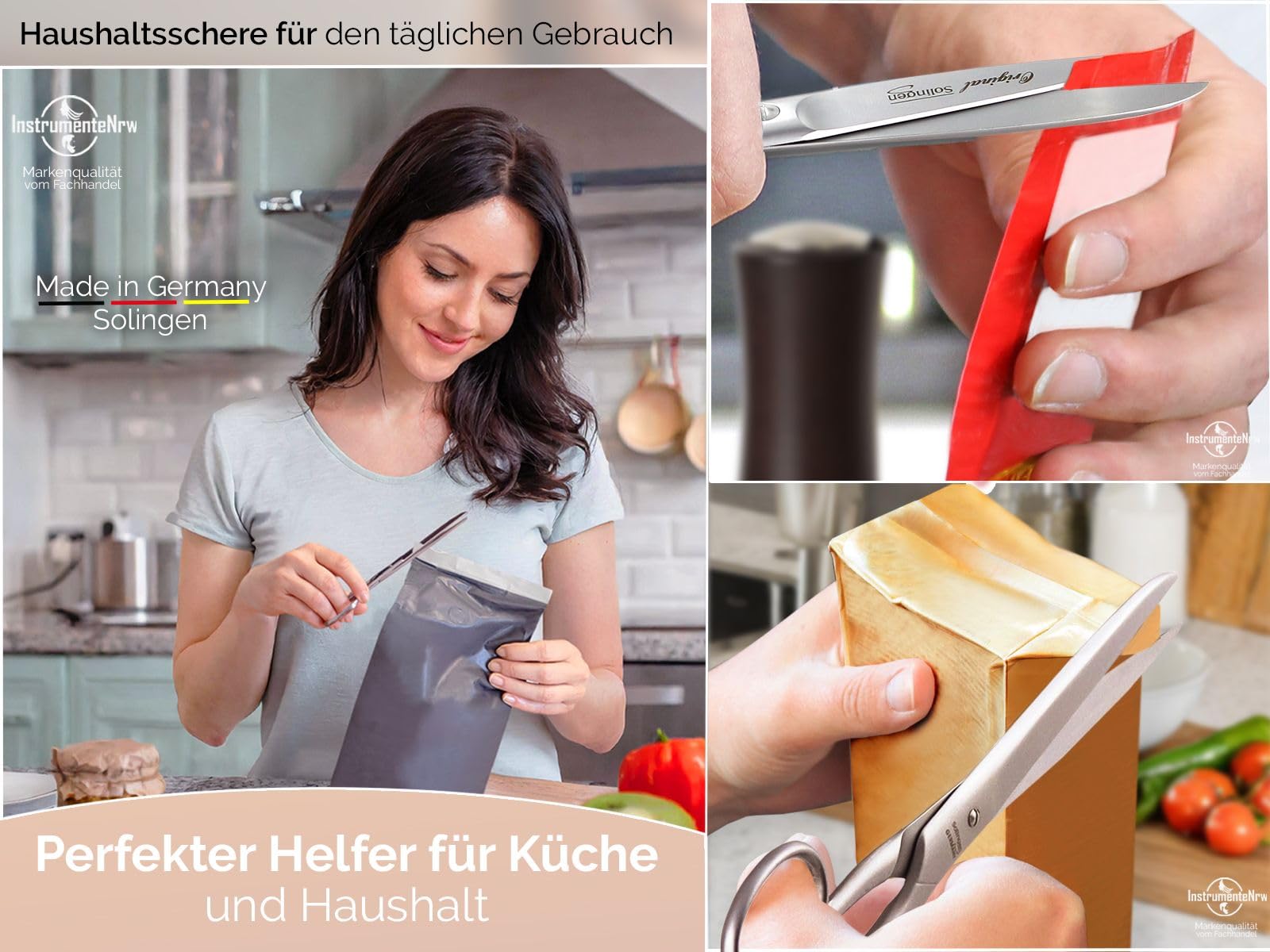 Küchenschere aus Solingen Haushaltsschere Vielzweckschere 7 Zoll Made in Germany mit Scharfem und Präzisem Schnitt Universal Schere Allzweckschere Haushaltshelfer aus Rostfreiem Edelstahl 17,78 cm