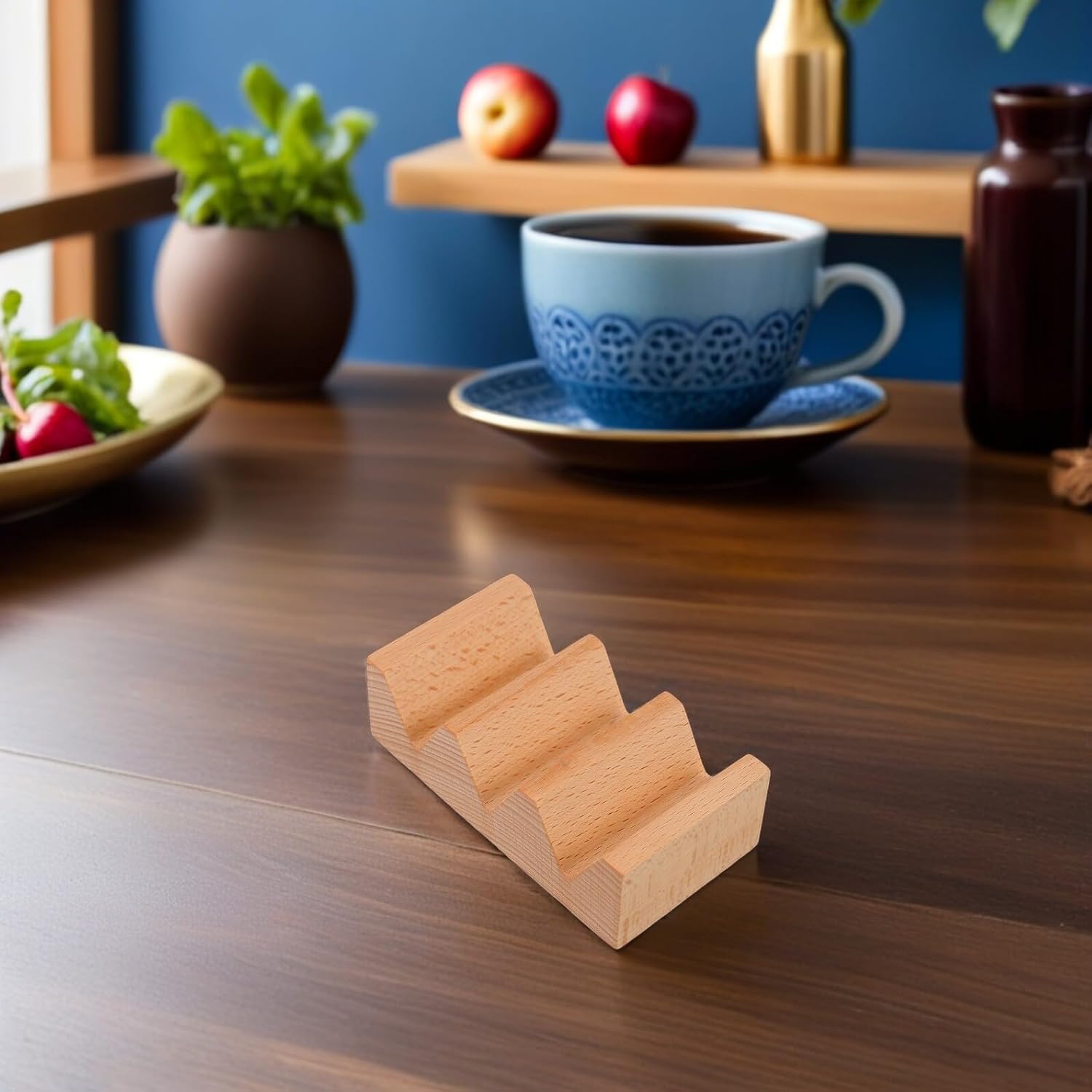Wooden Sushi Taco Holder Tray with 3 Grids for Serving