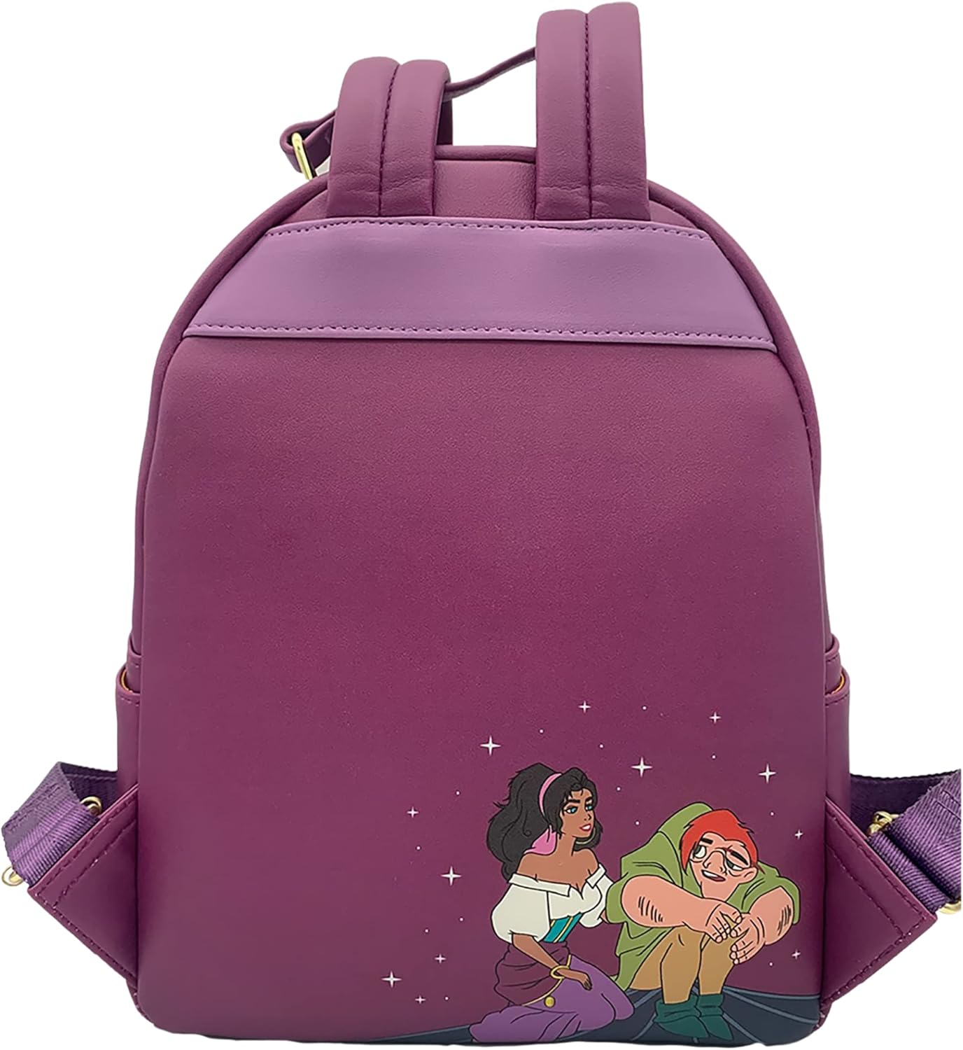 Loungefly Disney Hunchback of Notre Dame Esmeralda Purple Mini Double Strap Shoulder Bag, Debossed with Embroidered Flowers