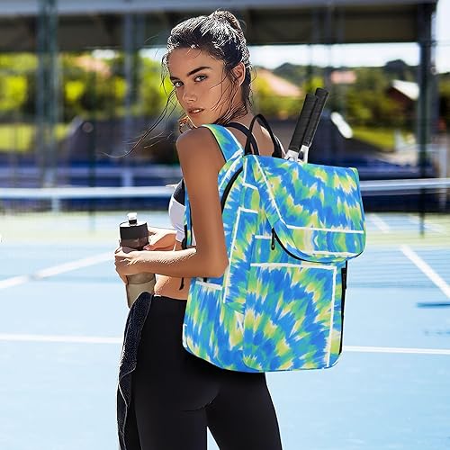 Miniatura 7 de Sporting Goods Tennis Bag BreathableTie-dye Blue Green Circle 2 Rackets Padded Tennis Bag Gym Bag for Men Women Tennis Sport Tenis para