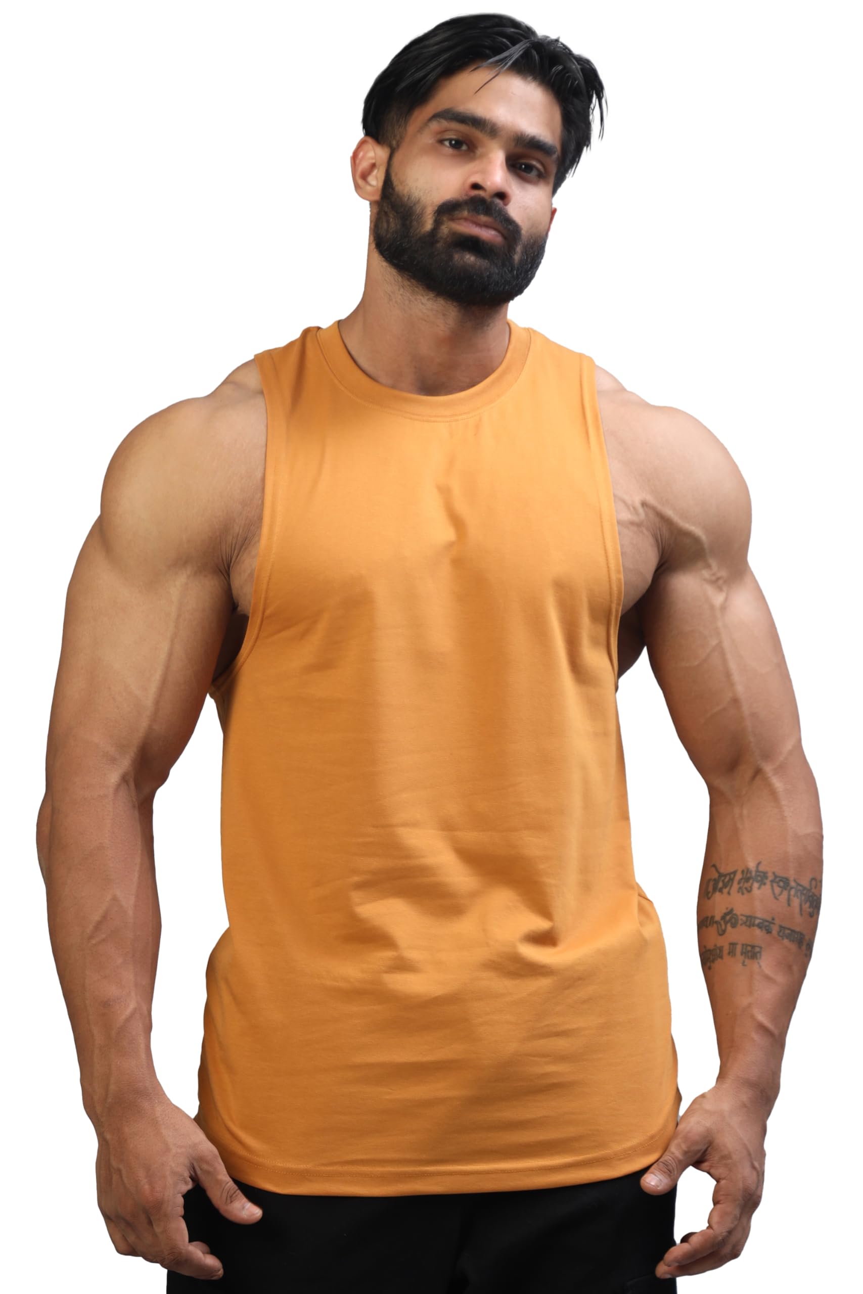 juari be a gentleman Men's Supper Combed Narrow Shoulder Gold Finish Sleeveless Deep Arm Cut Cotton Vest-picture-18