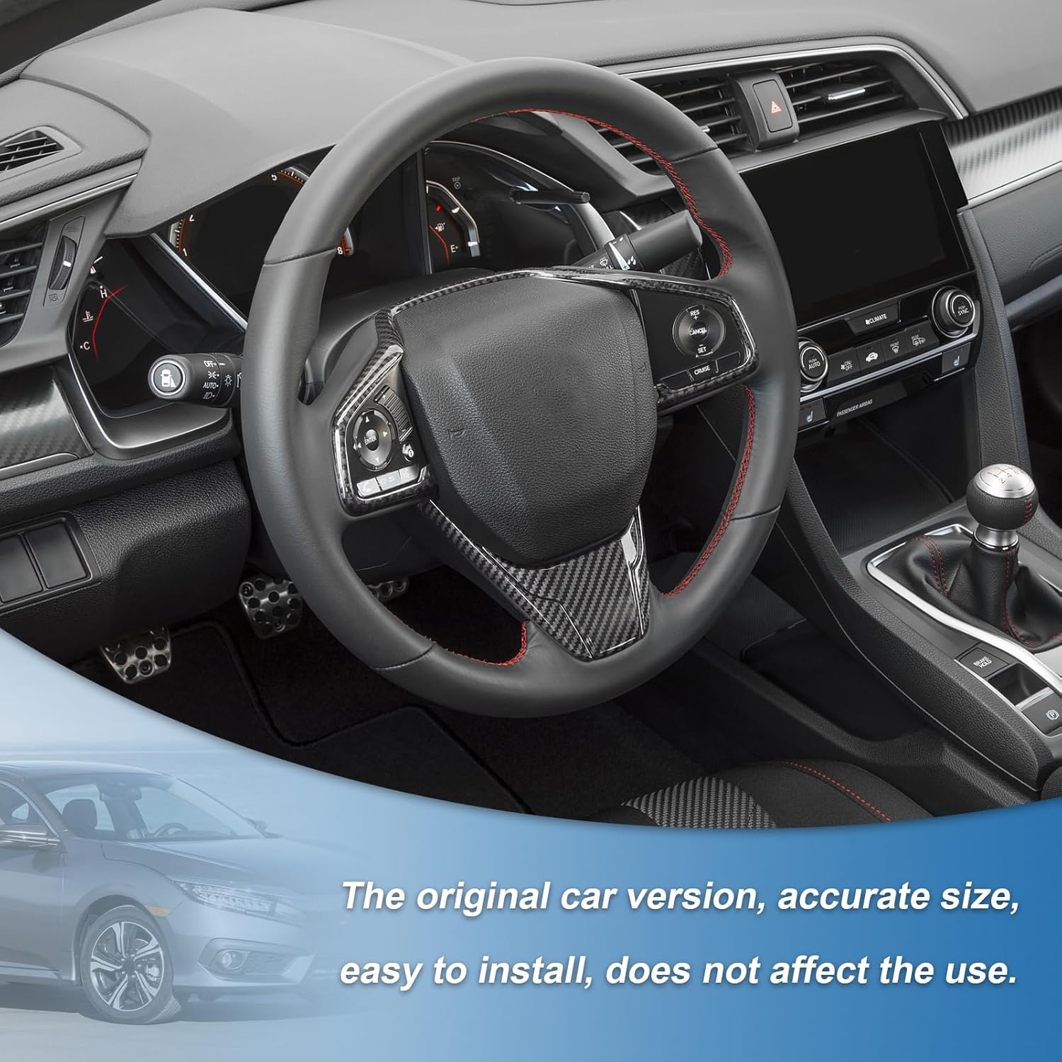 Carbon Fiber Steering Wheel Cover Compatible with Honda Civic 10th Gen 2016-2021