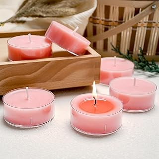 Rose Scented Tealight Candles, 8-Hour Long Burn, 6Pack Natural Soy Tea Lights Candle, Handmade Pink Tealights Smokeless and Clean Burn for Home Dinner Weddings Party