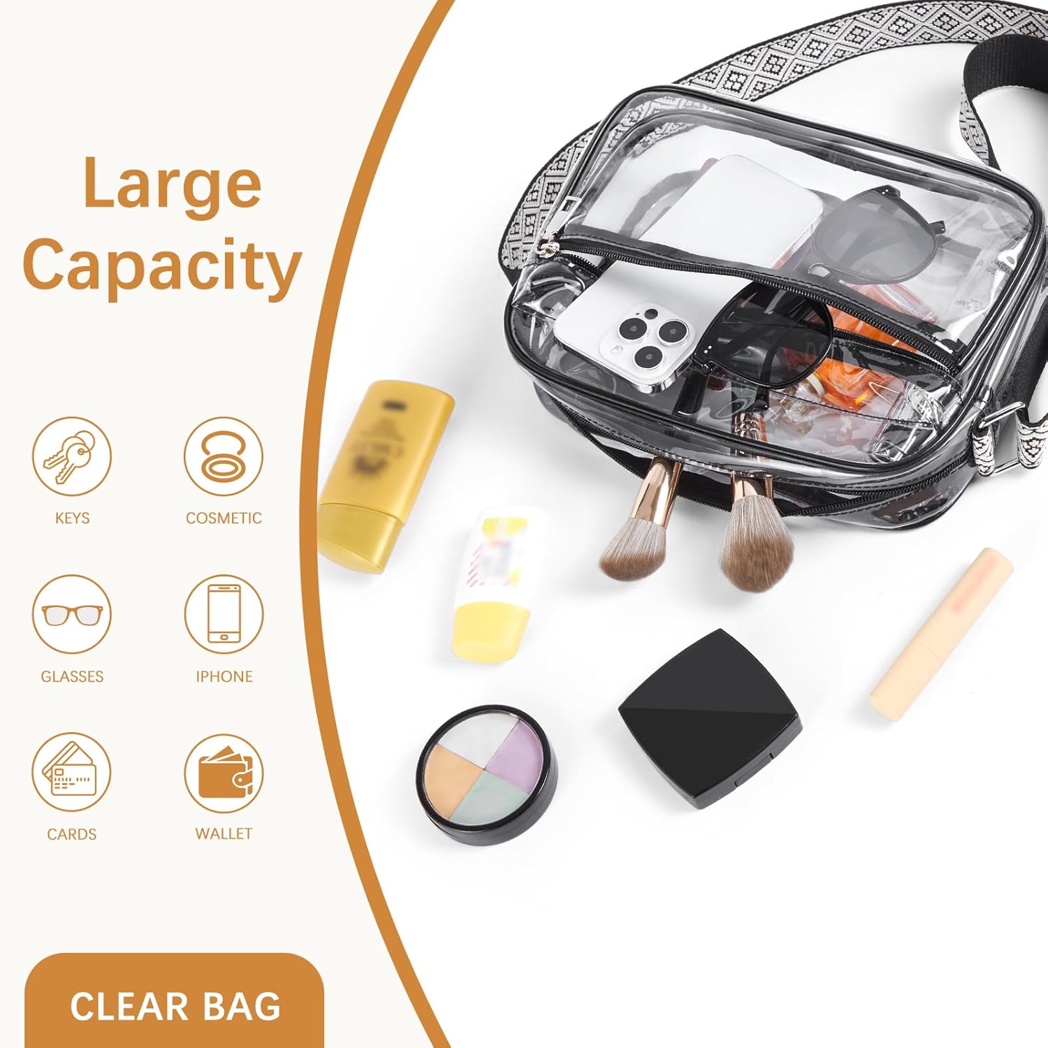 BOSTANTEN Clear Bag for Women Stadium Approved Clear Bags Small Crossbody Purse Trendy for Concerts Sports Events - Image 3