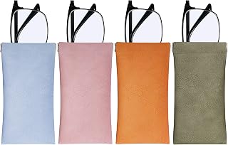 4 Pcs Leather Sunglass Case Portable Sunglasses Cases Anti-Scratch Eyeglass Case Squeeze Spring Top sheet closure