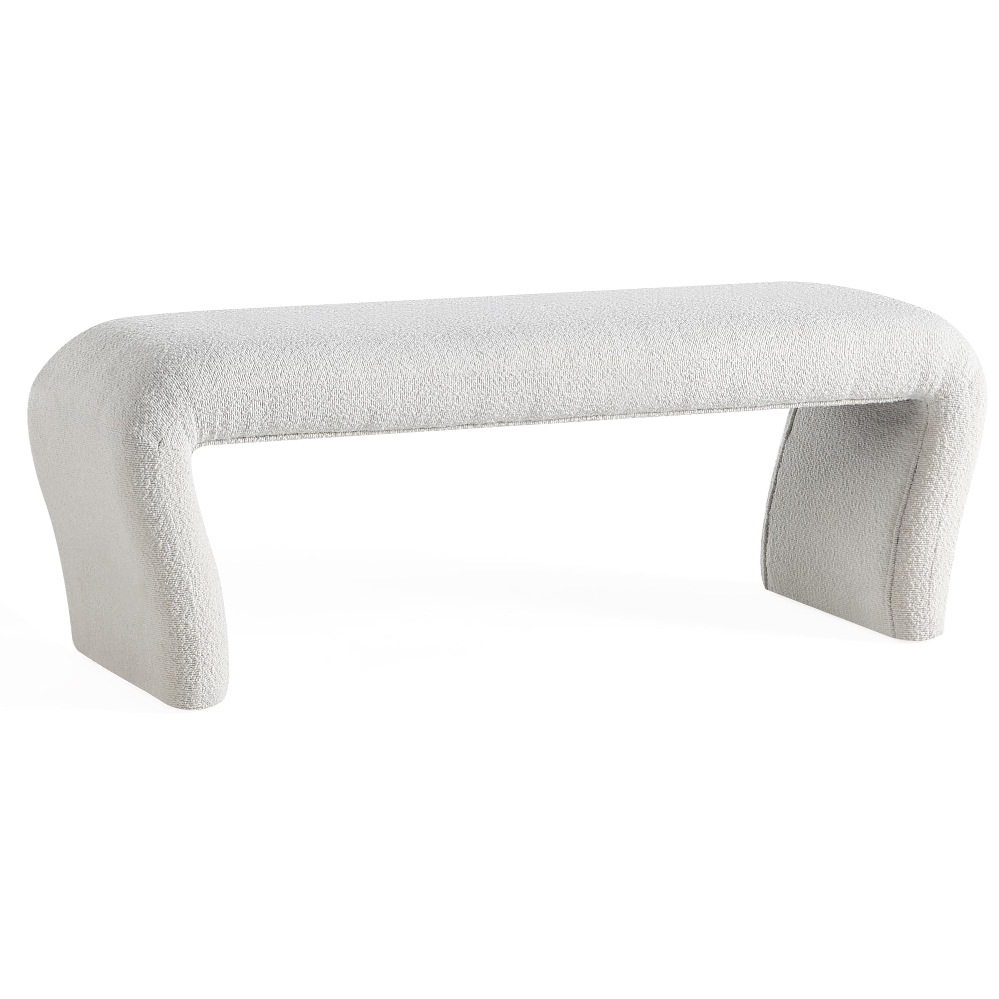 Get Set StyleBoucle Bench for Bedroom End of Bed, Living Room, Entryway, Curved Bench Upholstered Ottoman Bench with Solid Wood Frame, Ivory