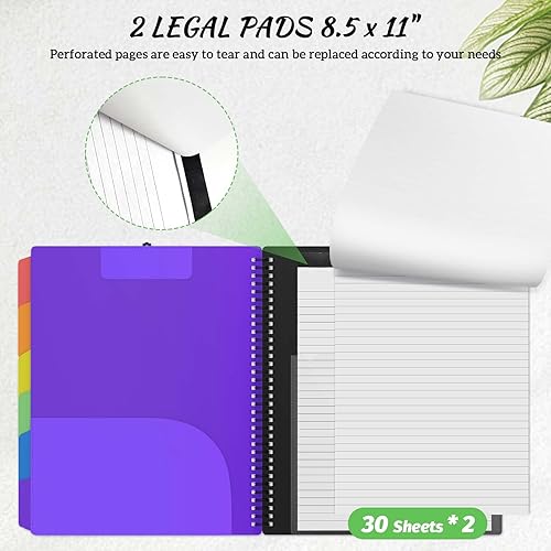 Miniatura 2 de Portapapeles de plástico con 2 blocs legales para tamaño carta (11 x 8.5 pulgadas), 6 divisores de color extra con 12 bolsillos, portapapeles de