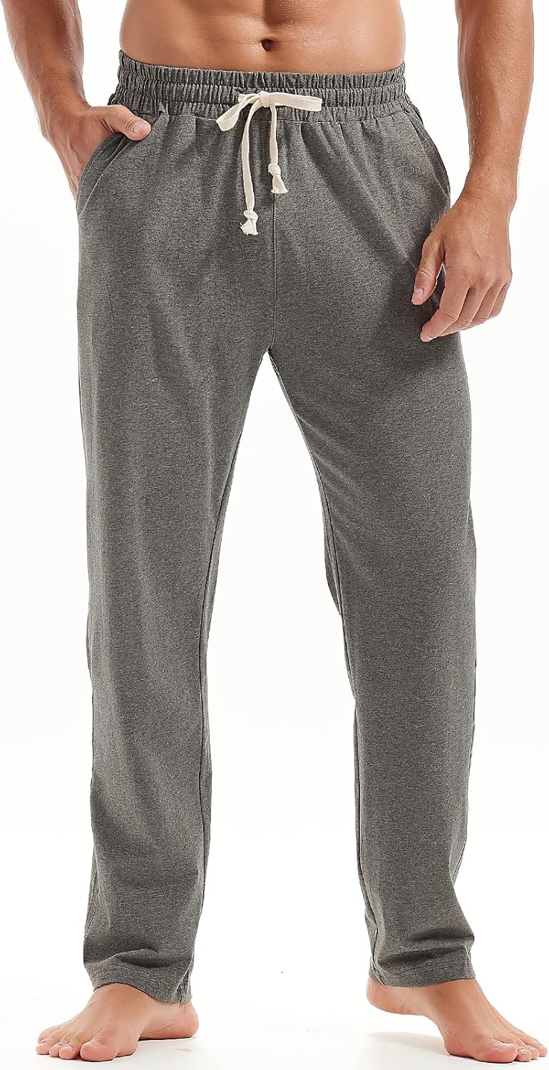 AMY COULEE Mens Cotton Yoga Pants Running Workout Lightweight Sweatpants Open Bottom Lounge Pants with Pockets