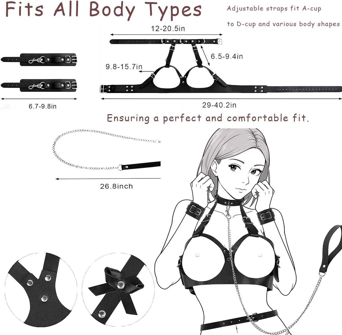 Inflatable Wedge Pillow & Punk Black Leather Chest Harness Body Waist Chain Belt Rave Nightclub Sexy