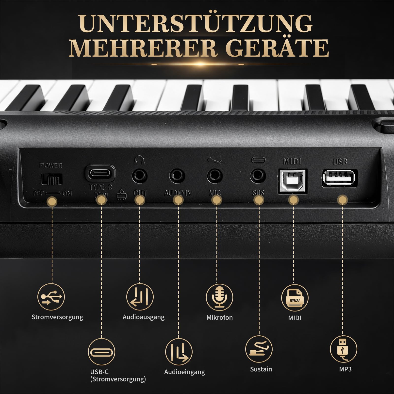 LEADZM Piano Numérique 88 Touches avec Support, Pédale de Sustain, Clavier Piano avec Pupitre, Casque et Microphone (Noirz)