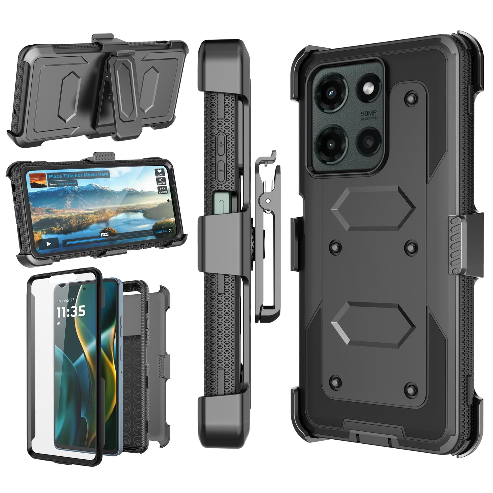 Njjex for Moto G 5G 2025 Case, for Motorola Moto G 5G 2025 Phone Holster Case, [Nbeck] Shockproof Heavy Duty Built-in Screen Protector Rugged Swivel