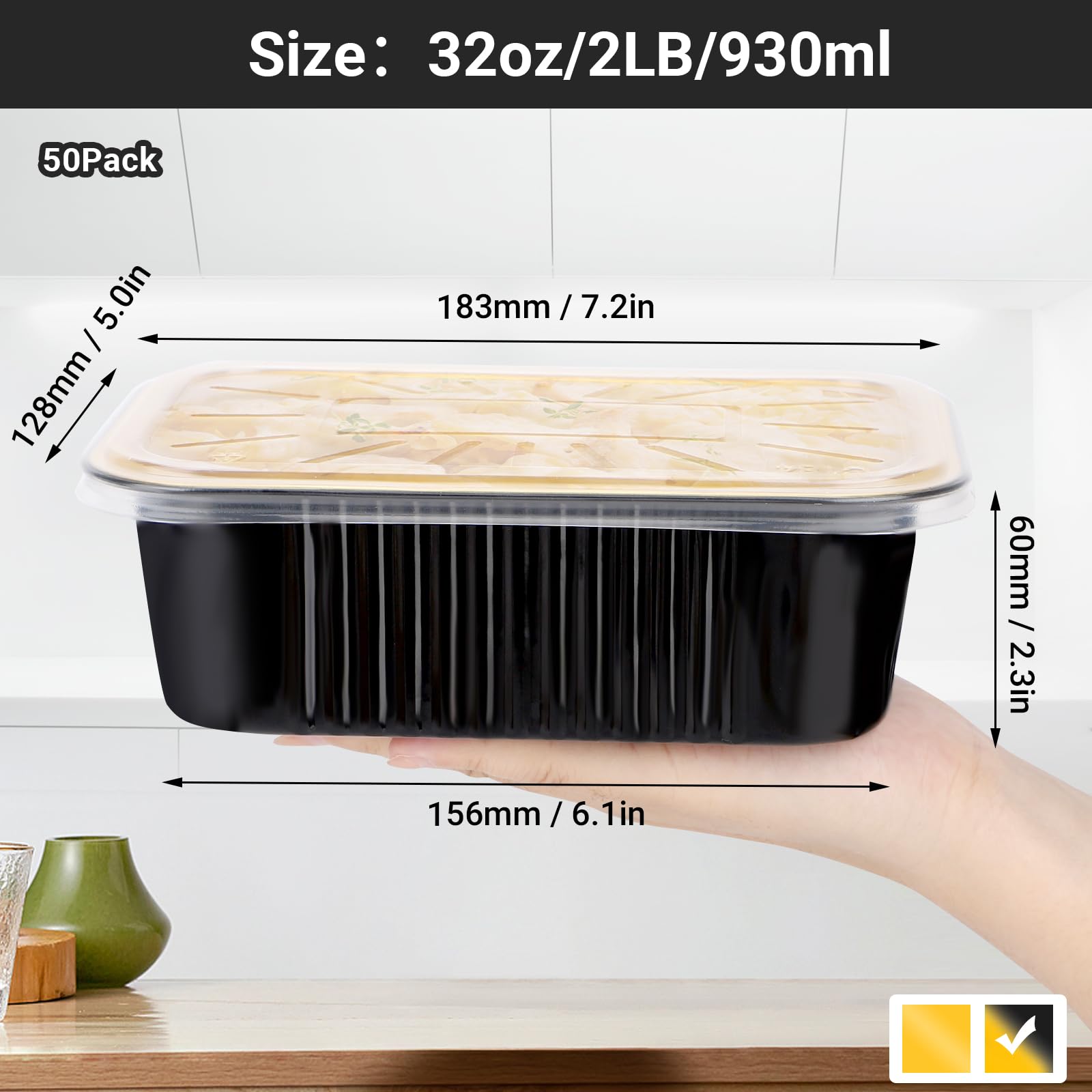 EUSOAR Sartenes de aluminio con tapas, paquete de 50 sartenes desechables pequeñas de 907.2 g para almacenamiento de alimentos, catering, fiesta, preparación de comidas, congelador, bandejas de goteo