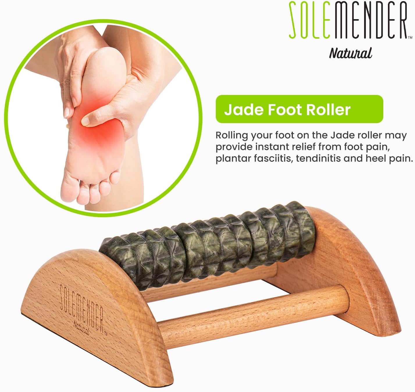 Natural Jade Foot Massager – Stress Relief, Muscle Relaxation and Improved Circulation – Wooden Foot Roller for Plantar Fasciitis, Neuropathy Pain and Deep Tissue Massage at Home