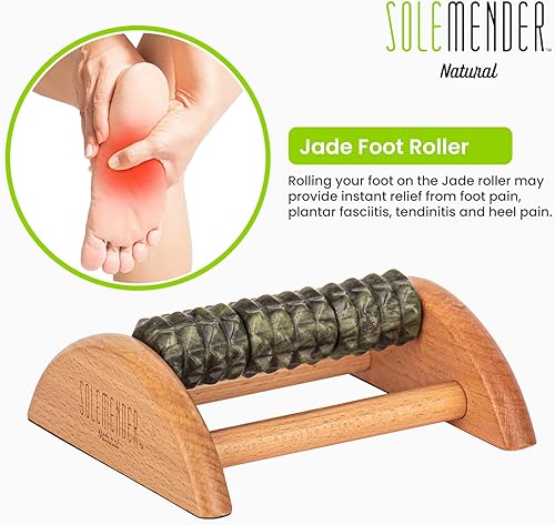 Miniatura 6 de Solemender Masajeador de pies de jade natural, alivio del estrés, relajación muscular y circulación mejorada, rodillo de pie de madera para fascitis