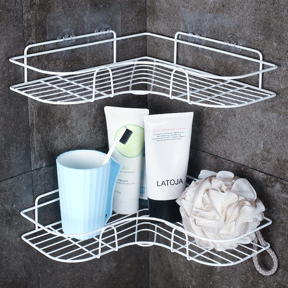 SLEEC2 Pack Shower Organiser, Bathroom Shelves Wire Shower Corner Caddy Shower Shelf Bathroom Caddy Shelf No Drilling shower storage Corner Shelf Metal Shower Caddy Iron Shower Tidy ( White )