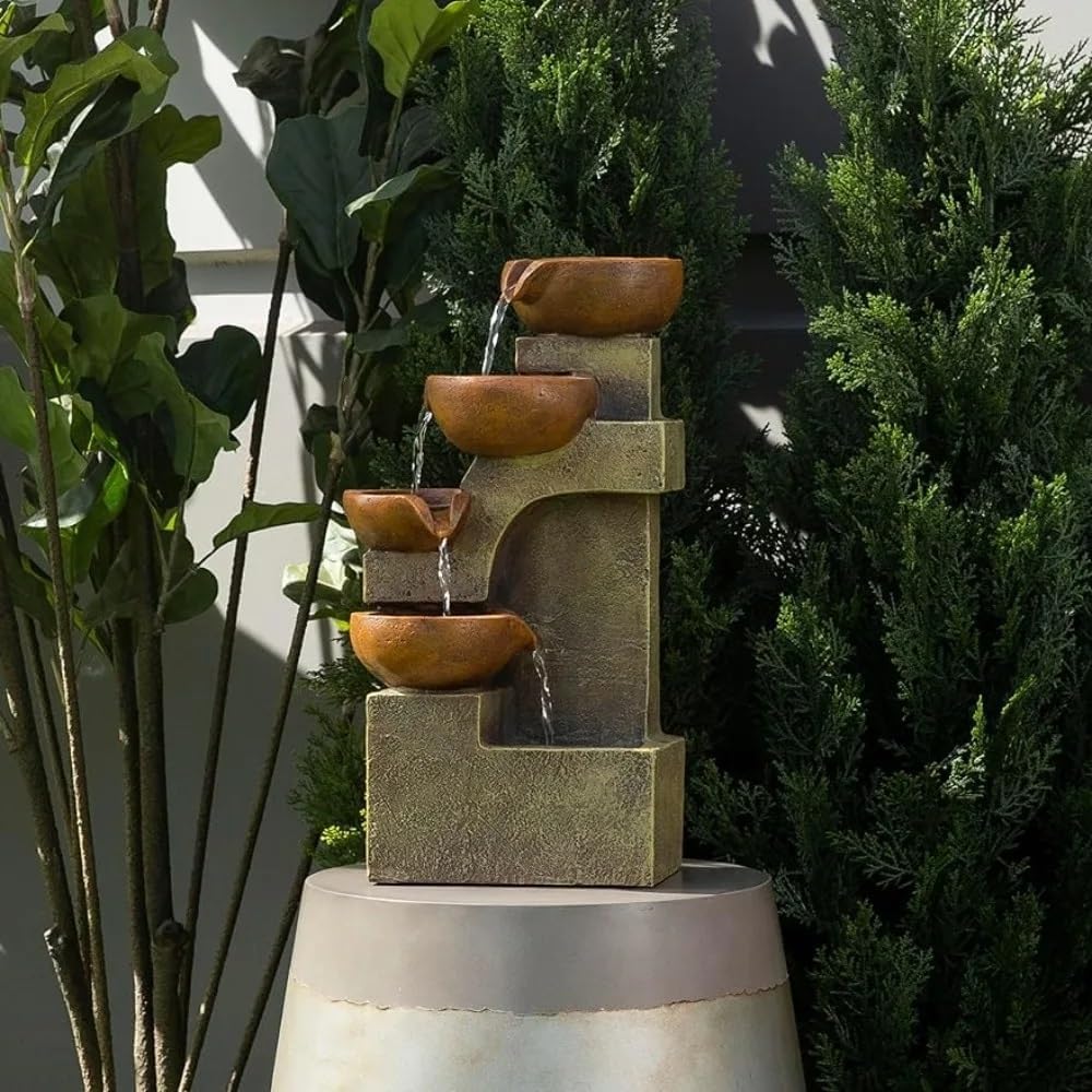 Indoor and Outdoor Tabletop Tiered Pouring Pots Waterfall with Stone Look