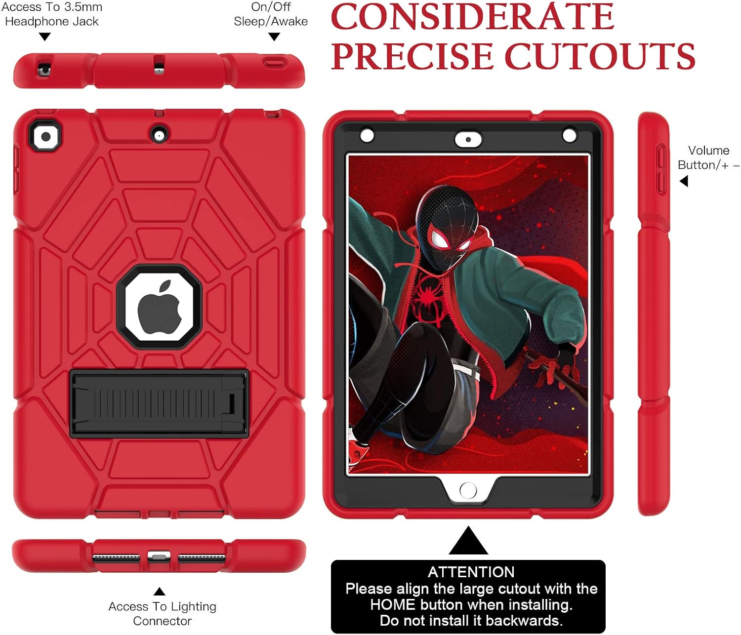 ZoneFoker for iPad 9th Generation Case, for 8th/7th Generation Case 10.2 inch 2021/2020/2019, Heavy Duty Strudy Shockproof 3-Layer Rugged iPad 9 Gen Cover with Stand for Kids Boys (Red+Black)