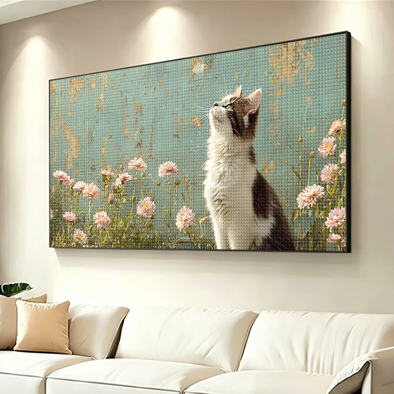Diamond Painting Adultos Gato Pintura Diamante, Flor Diamond Painting 5D Completo, DIY Cuadrado Cristal Bordado Punto de Cruz Cuadros de Diamantes para Decoracion Hogar, Regalo Mujer 180x90cm 0J-266