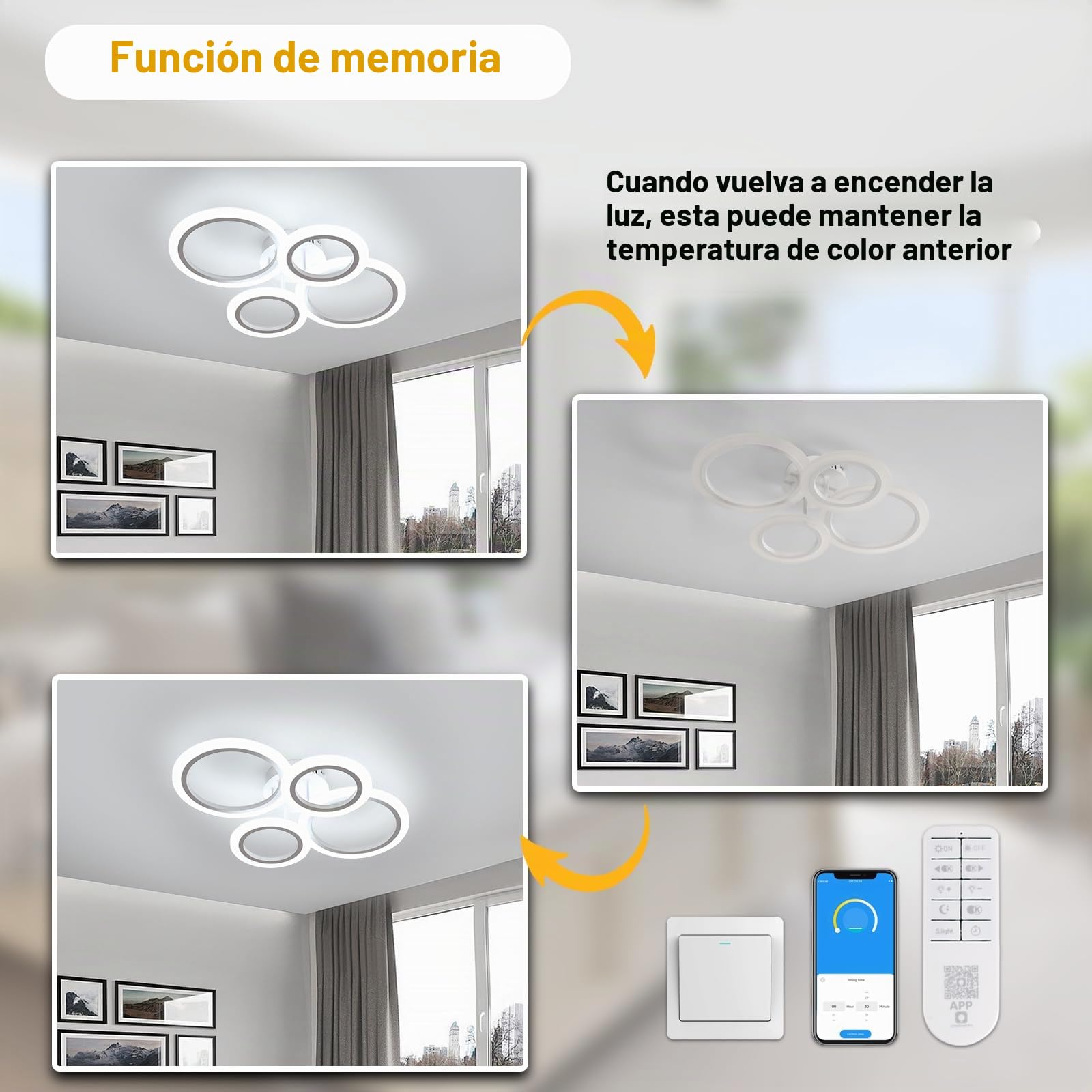 DELIPOP Plafon LED Techo Redondo Regulable, 32W 3600LM Lámpara de Techo | Iluminación de Techo con Mando para Dormitorio Sala de Estar, Blanco, 3000K-6500K