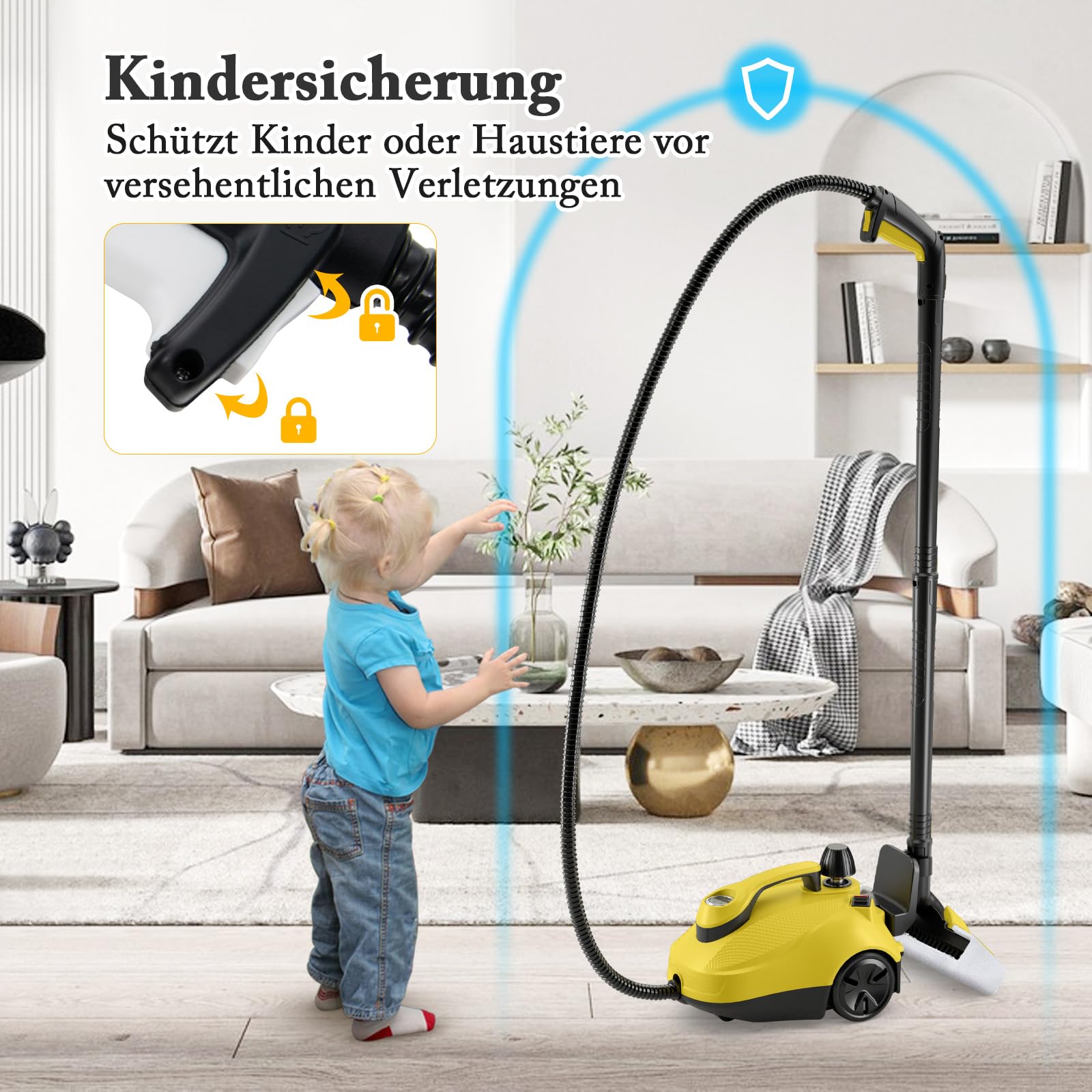 GOPLUS Stoomreiniger, stoomdruk: max. 4,0 bar, variabele stoom, opwarmtijd: 5 min, vermogen: 2000 W, watertank: 1,5 L, tot 108 ℃, vloerstomer voor vloer en tapijt (blauw