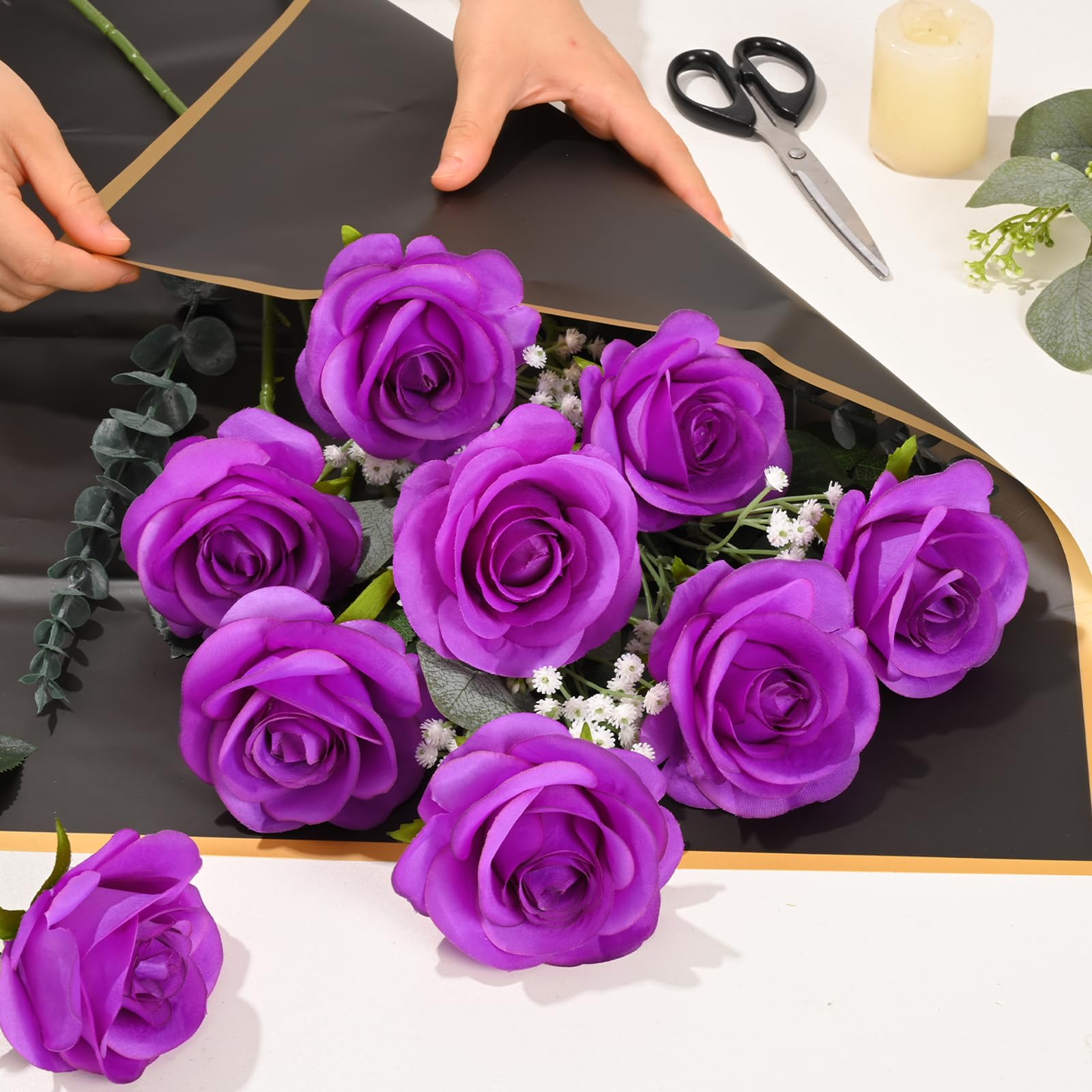 Amazon｜SUNCN パープルローズ アーティフィシャルフラワー、16個