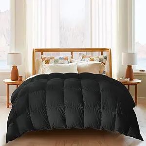 puredown Goose Feather Down Comforter Twin Size, All Season Duvet Insert, Cloud Soft Hotel Collection Bedding Comforters 100% Cotton Shell, Black