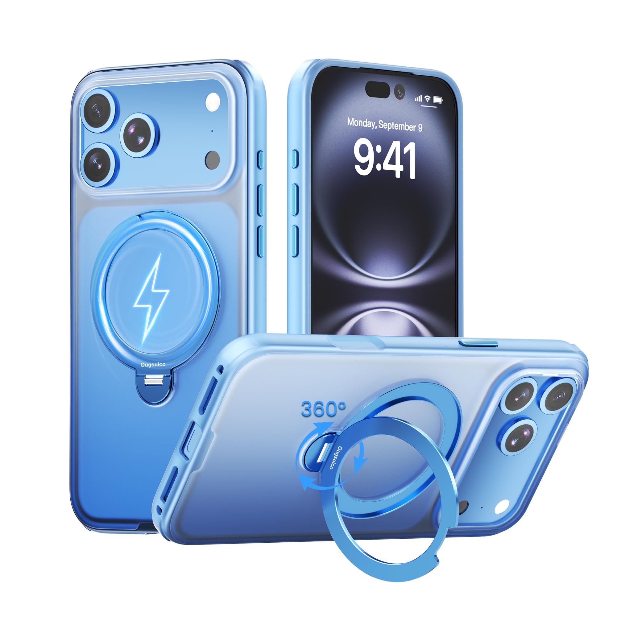 for iPhone 17/18 Pro Max Case with 360° Ring Stand Light Blue