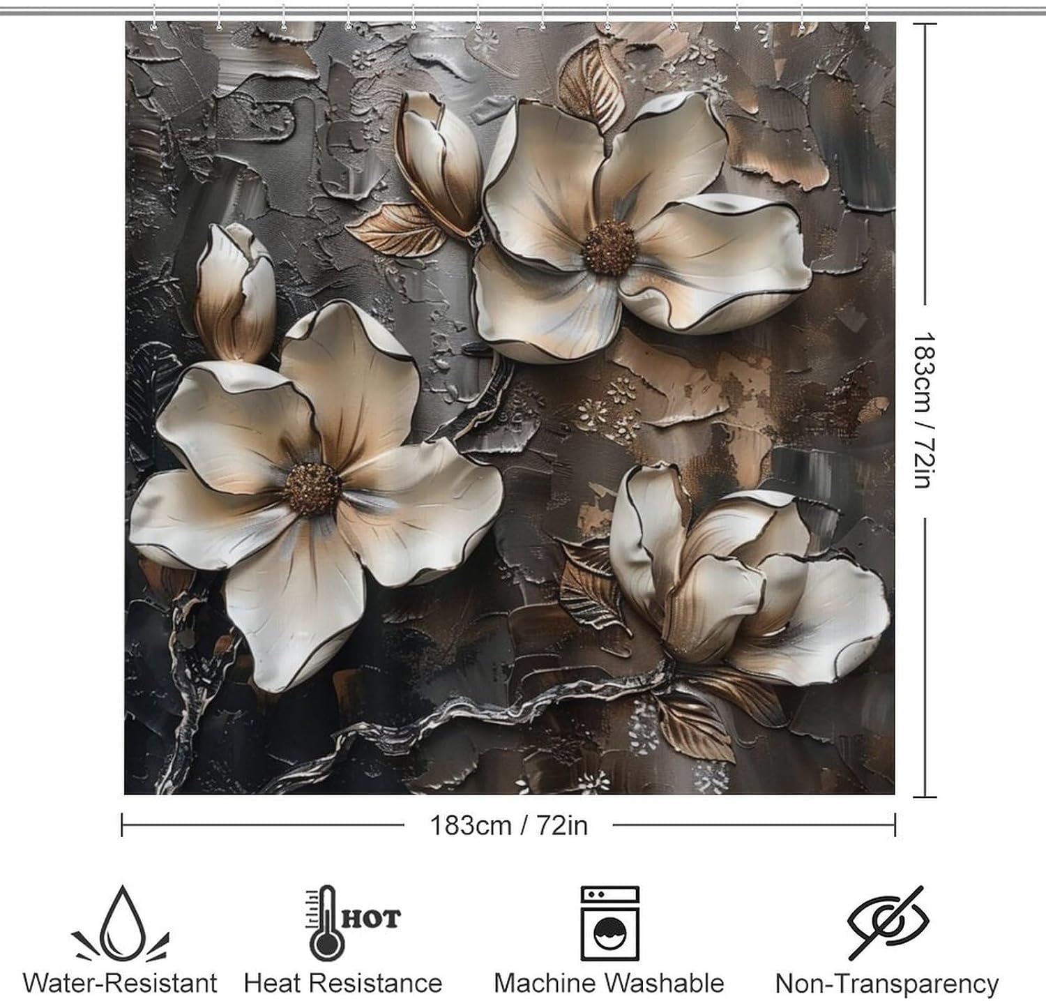 4Pcs Oil Painting Theme Shower Curtain Set with Rugs, Toilet Lid Cover and Bath Mat, Floral Abstract 3D Oil Painting Magnolia Bathroom Curtains Decor Shower Curtains, 72" x 72"