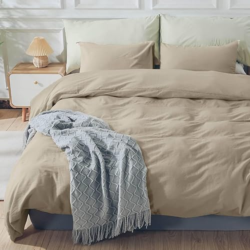 Miniatura 7 de NEXHOME PRO - Juego de funda de edredón, tamaño Individual para niños, apariencia de lino, algodón lavado 100 % orgánico, 2 piezas, cierre de