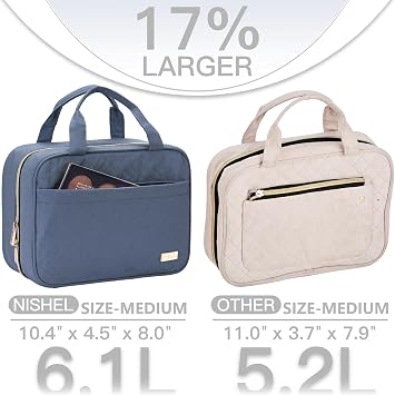 NISHEL Travel Toiletry Bag for women, Portable Hanging Organizer for Travel-Sized Shampoo, Conditioner, Brushes Set, Makeup Accessories, Medium Size, Aegean-Blue | for Travel-Sized Shampoo, Conditioner, Brushes Set, makeup Accessories, Medium Size, Aegean-Blue