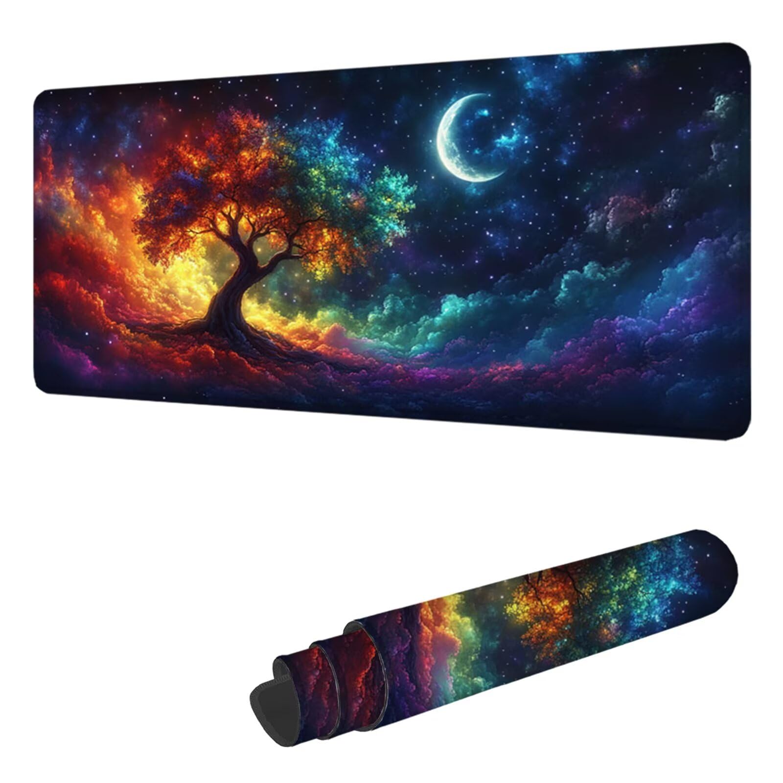 Kolorowa podkładka pod mysz XXL 1600 x 800 mm duża podkładka pod mysz dla graczy drzewo biurko szyte krawędzie wodoodporna antypoślizgowa, do komputera, laptopa poprawia dokładność i szybkość H-3753