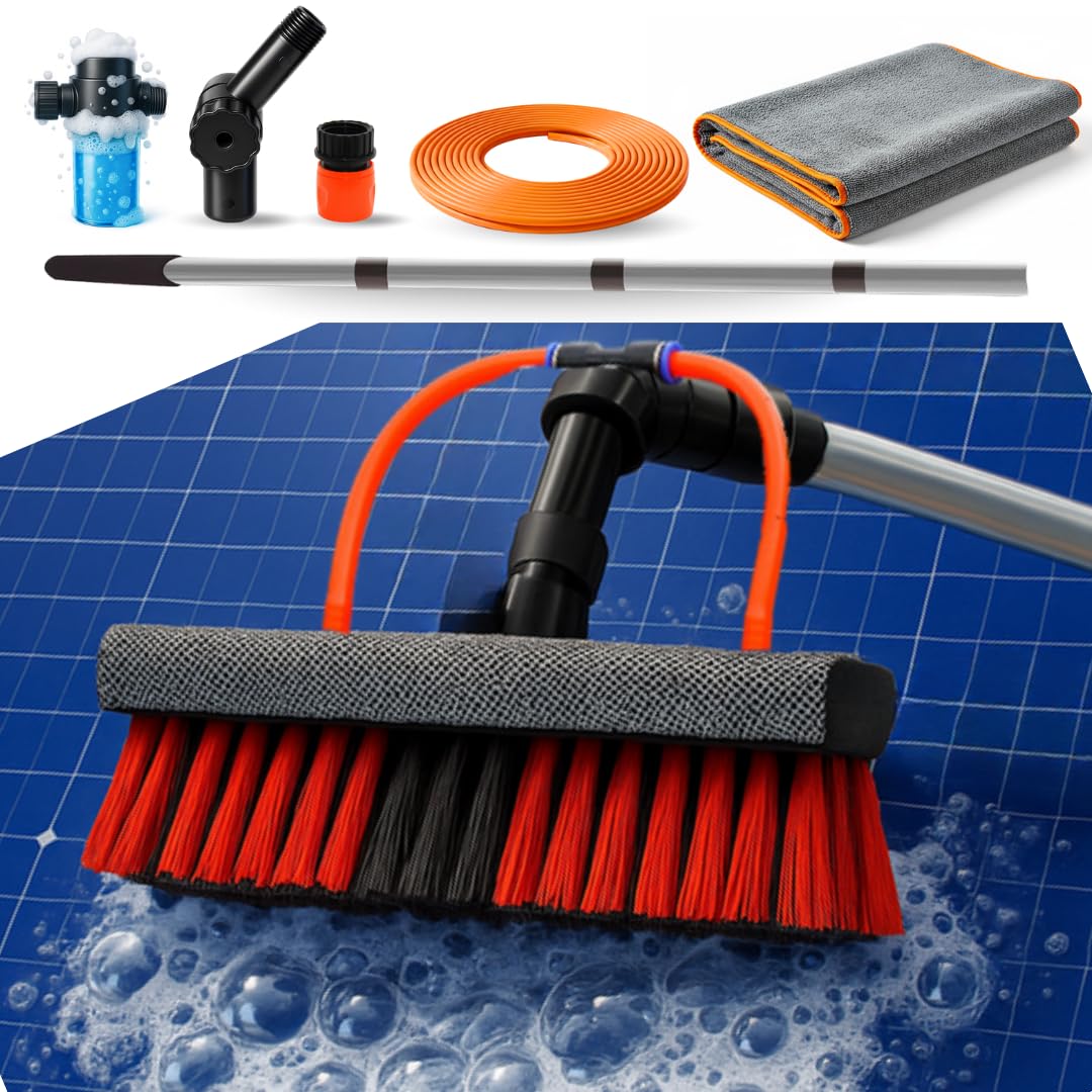 STARLYF Balai de nettoyage Hydrocleaner 3,6 m + serviette à séchage rapide, alimenté par eau, doseur de savon, nettoyage des panneaux solaires, lavage de camions, bus, voitures, plafonds