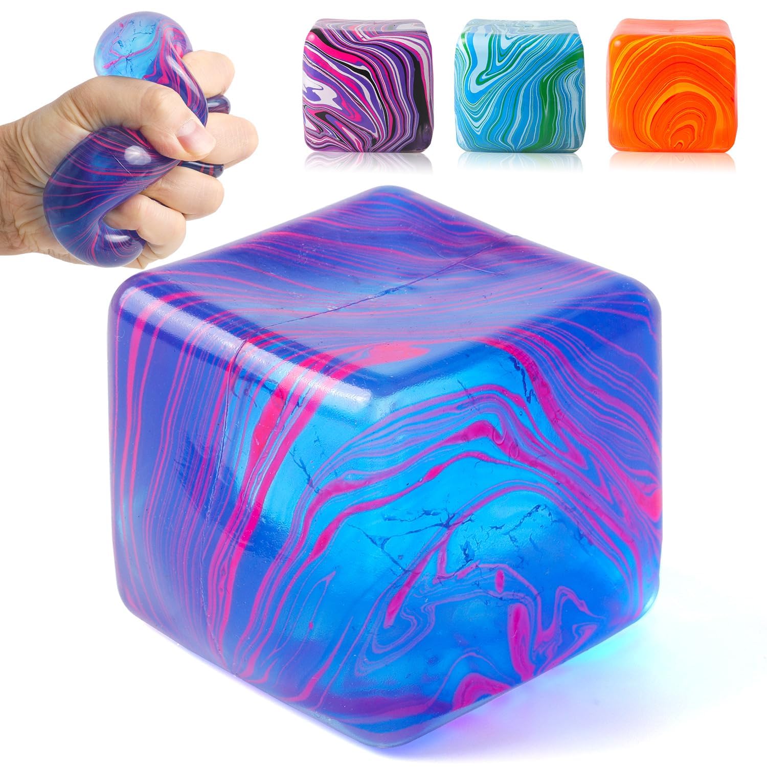 Squishy Stress Cube Ball, Large Blue Fidget Toy for Teens with Autism