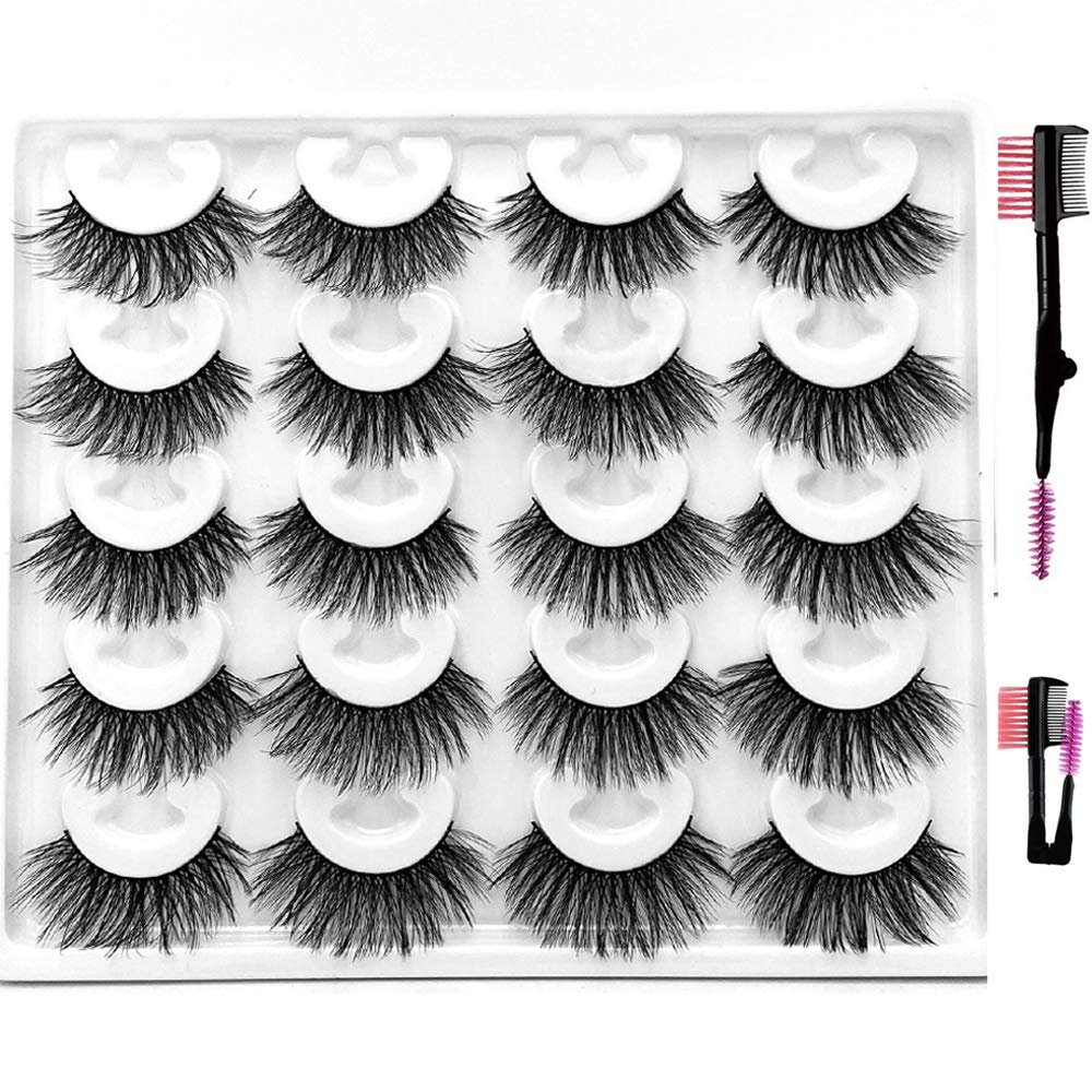 3D Mink False Eyelashes Full Strips Thick Cross Long Lashes Wispy Fluffy Eye Makeup Tools 5 Pairs (10 Pairs-Q1 +1 Comb Set)